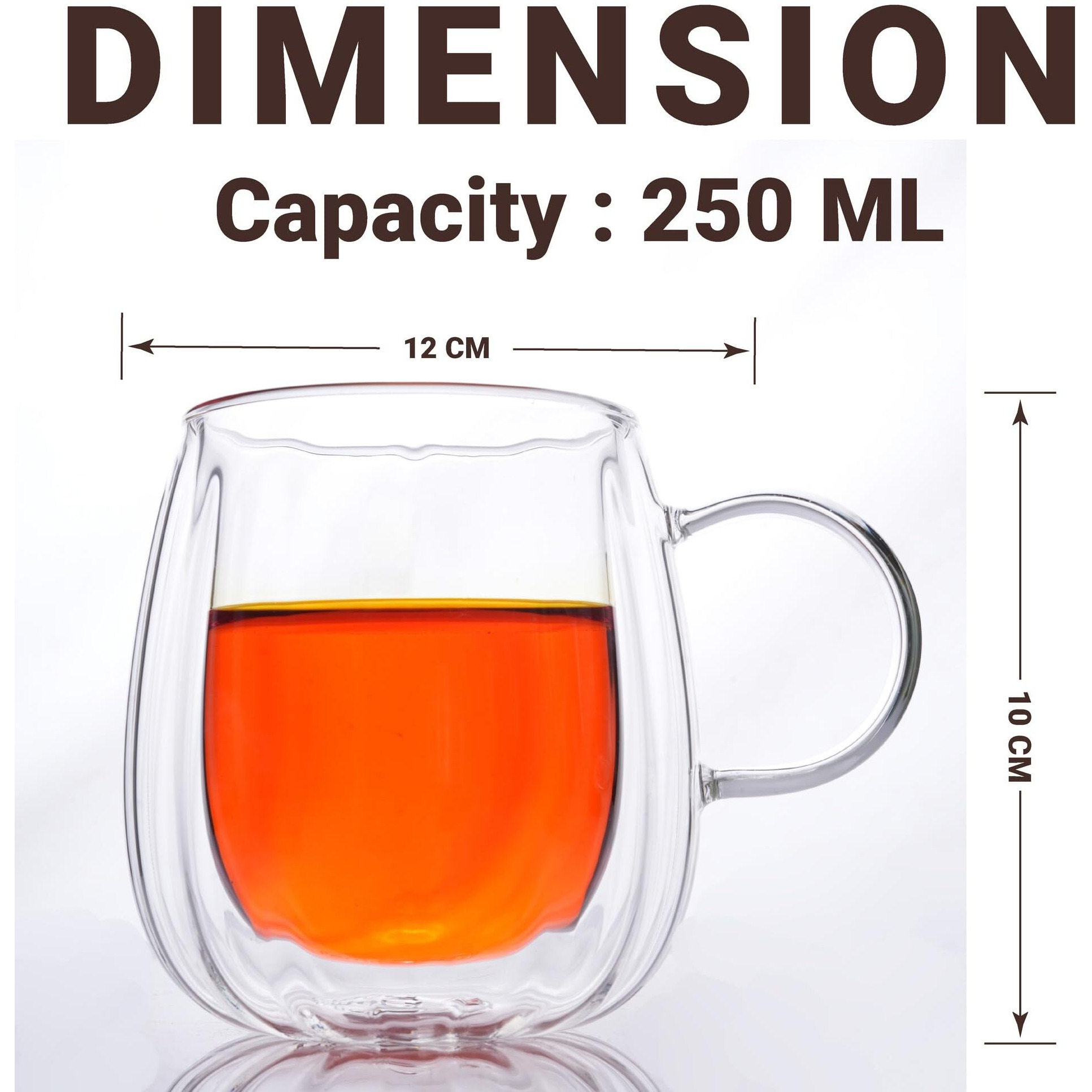 Femora Double Wall Coffee Mug 250Ml (8 Ounces), Clear Glass With Handle, Insulated Cappuccino, Tea, Latte Cup - Heat Resistant (Pack Of 1)