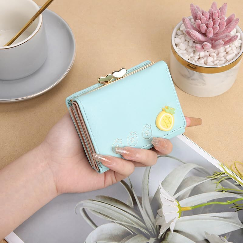Valerie Cute Small Wallets Clutch For Teen Girl Women Pu Leather Trifold Small Wallet Cash Pocket 3D Buckle Card Holder Coin Purse With Id Window For Girls Women (Blue)