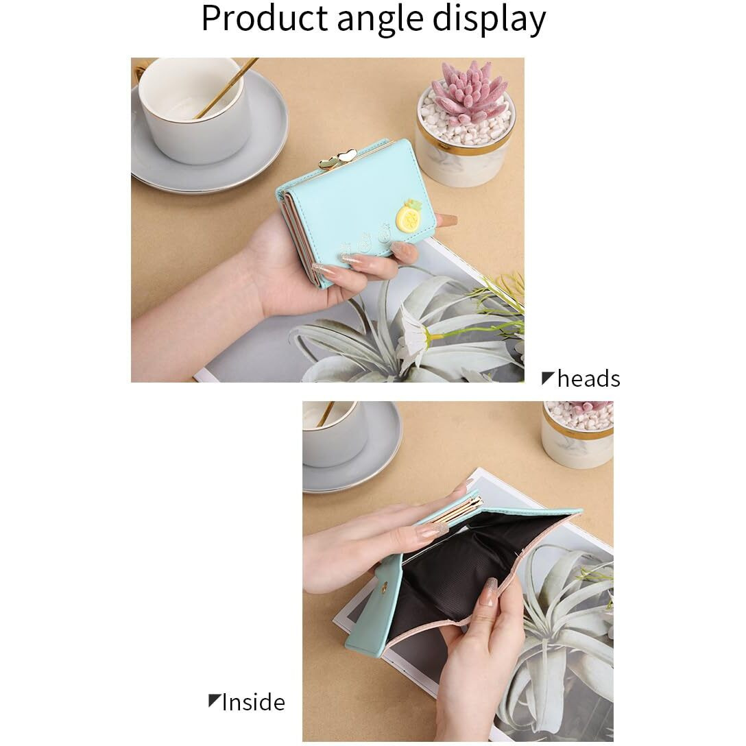 Valerie Cute Small Wallets Clutch For Teen Girl Women Pu Leather Trifold Small Wallet Cash Pocket 3D Buckle Card Holder Coin Purse With Id Window For Girls Women (Blue)