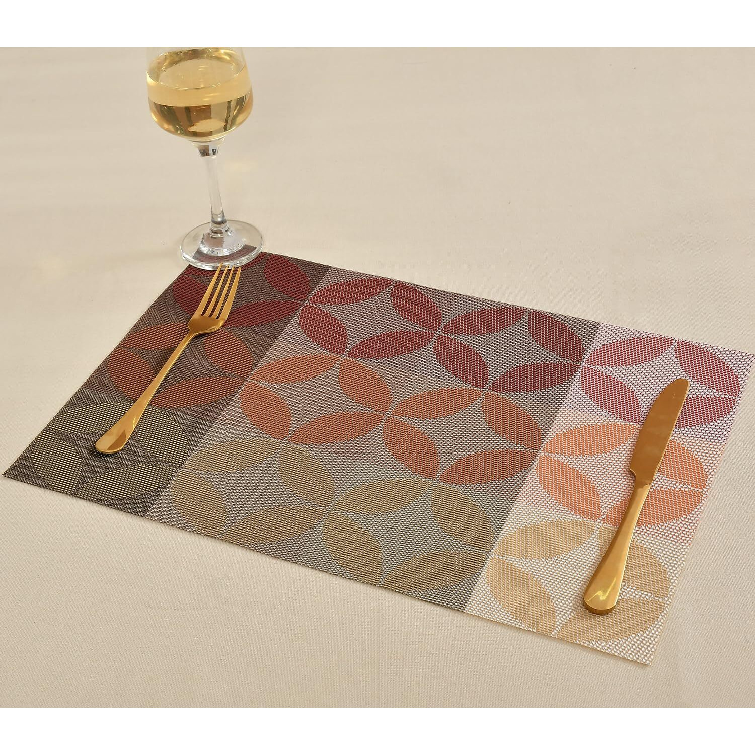 Yellow Weaves Pvc Dining Table Placemats | Heat Resistant Dining Table Place Mats For Kitchen Coffee Center Table Side Party - (Set Of 6, Geometric Red)