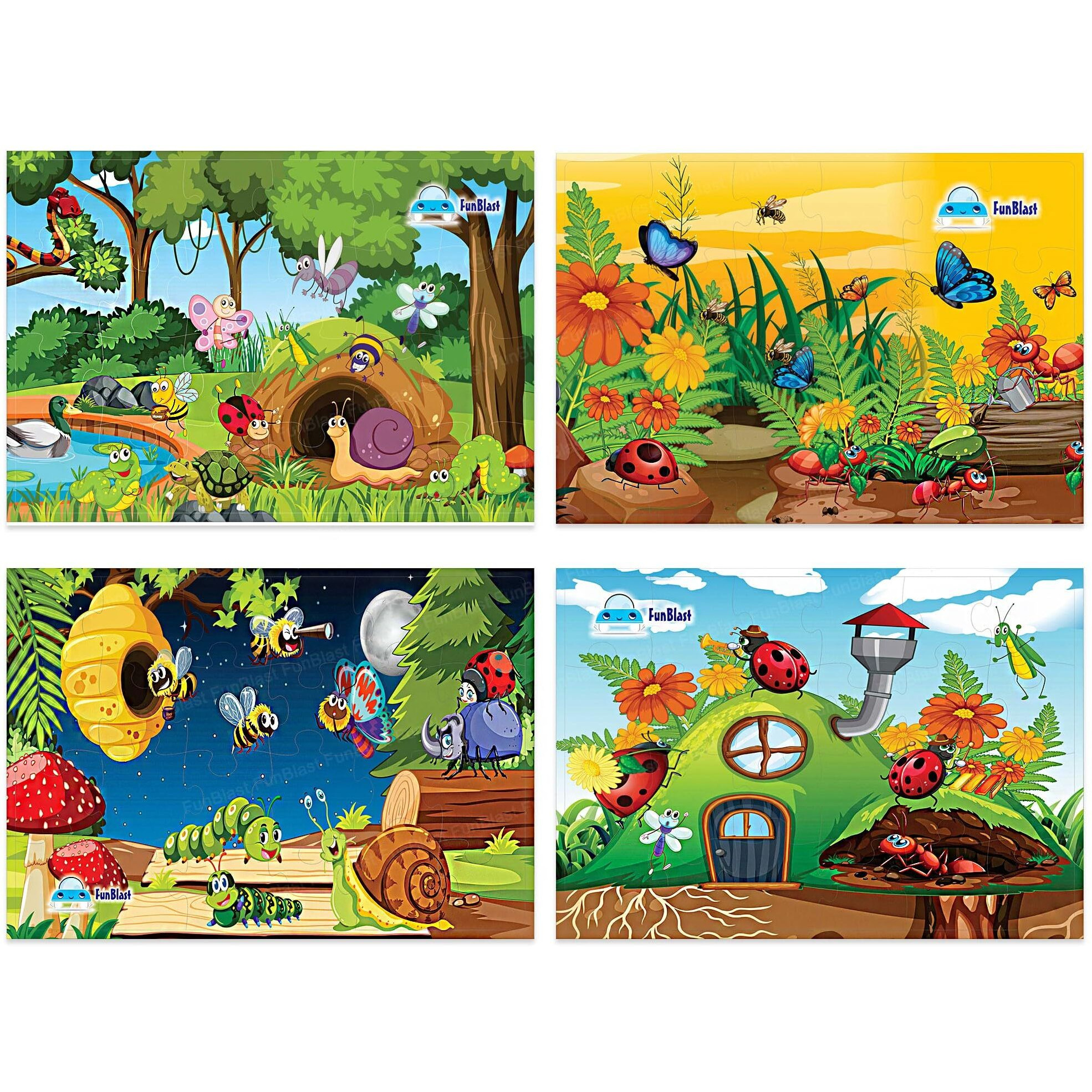 Funblast Jigsaw Puzzles For Kids, Insects Jigsaw Puzzle For Kids, Floor Puzzle For Children, Learning And Educational Jigsaw Puzzle Toys, Set Of 4-96 Pcs Puzzle (Multicolor, Size 30 X 22 Cm)