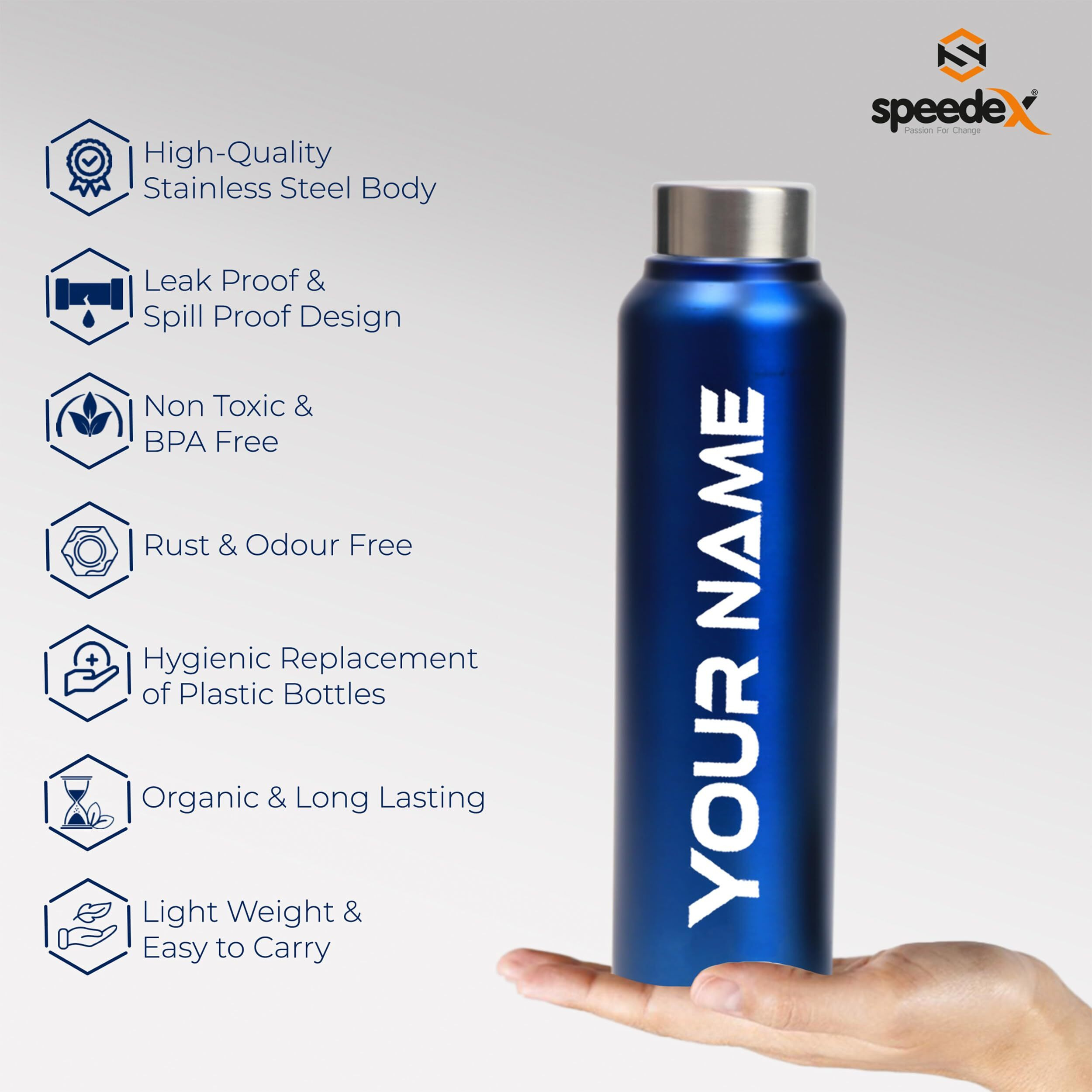 Speedex Stainless Steel Water Bottle 1 Ltr For Kids, Boys, Girls, 1 Litre Bottles For Gym, Sports, Fridge Use, School & Office - 1000Ml, Dark Blue Colour, Steel Cap