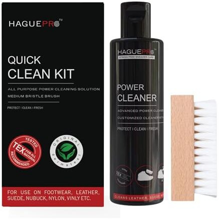 Haguepr Quick Shoe & Sneaker Cleaning Kit For Sneakers, Sports, Suede, Rubber | Cleans White Sneakers, Nubuck, Canvas, Trainers, Sports Shoes | Shoes Cleaning Solution, Medium Brush