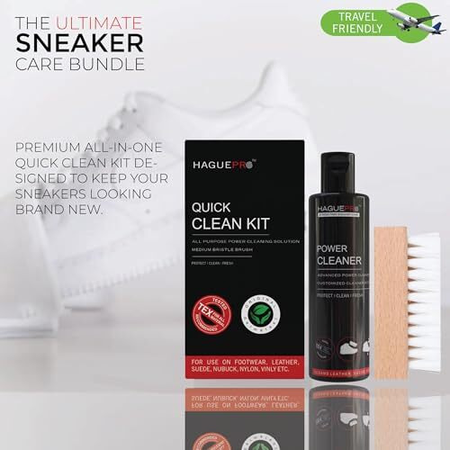 Haguepr Quick Shoe & Sneaker Cleaning Kit For Sneakers, Sports, Suede, Rubber | Cleans White Sneakers, Nubuck, Canvas, Trainers, Sports Shoes | Shoes Cleaning Solution, Medium Brush