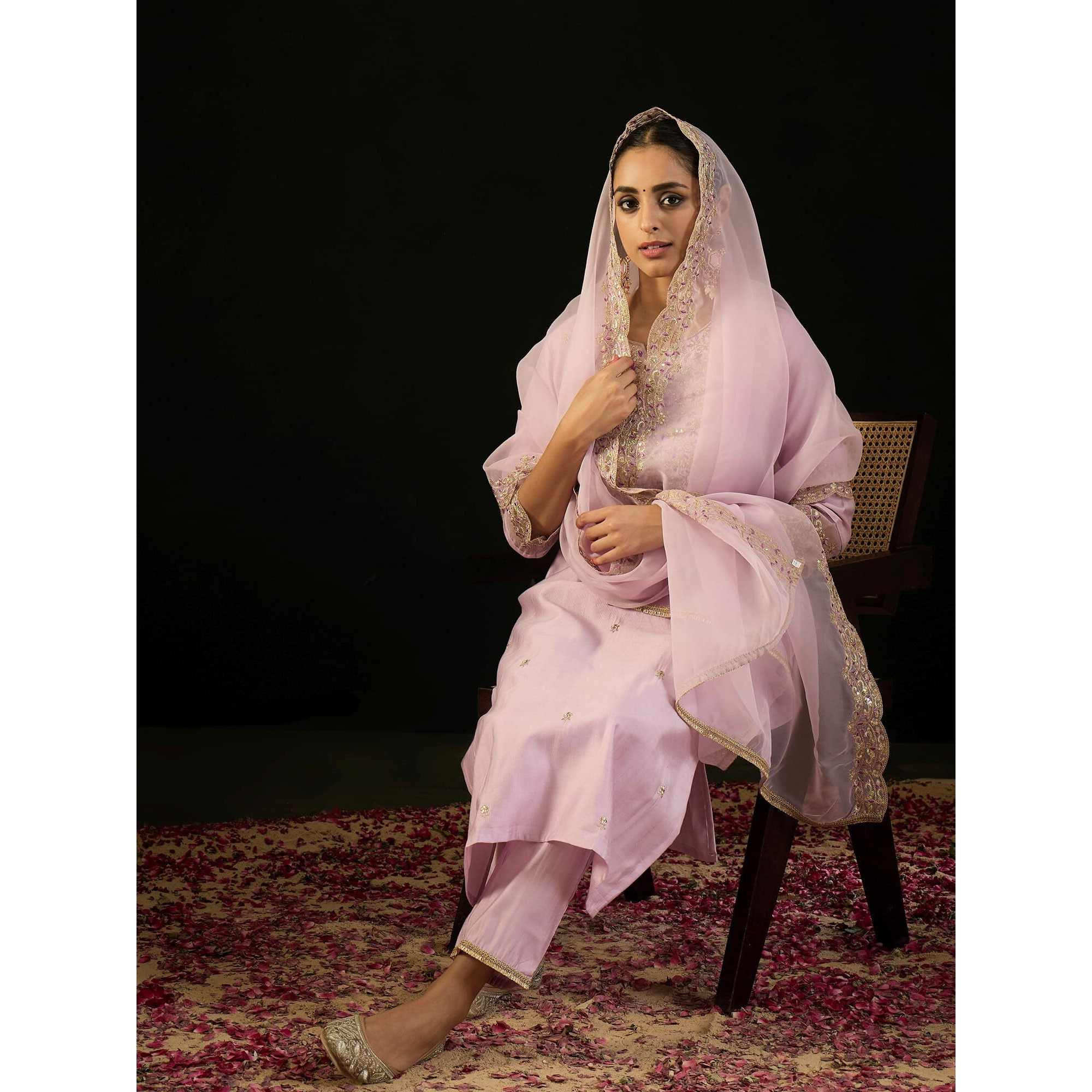 Indo Era Women's Lavender Viscose Embroidered Straight Kurta And Pant With Dupatta Set (Kh1Lv9583_Medium)
