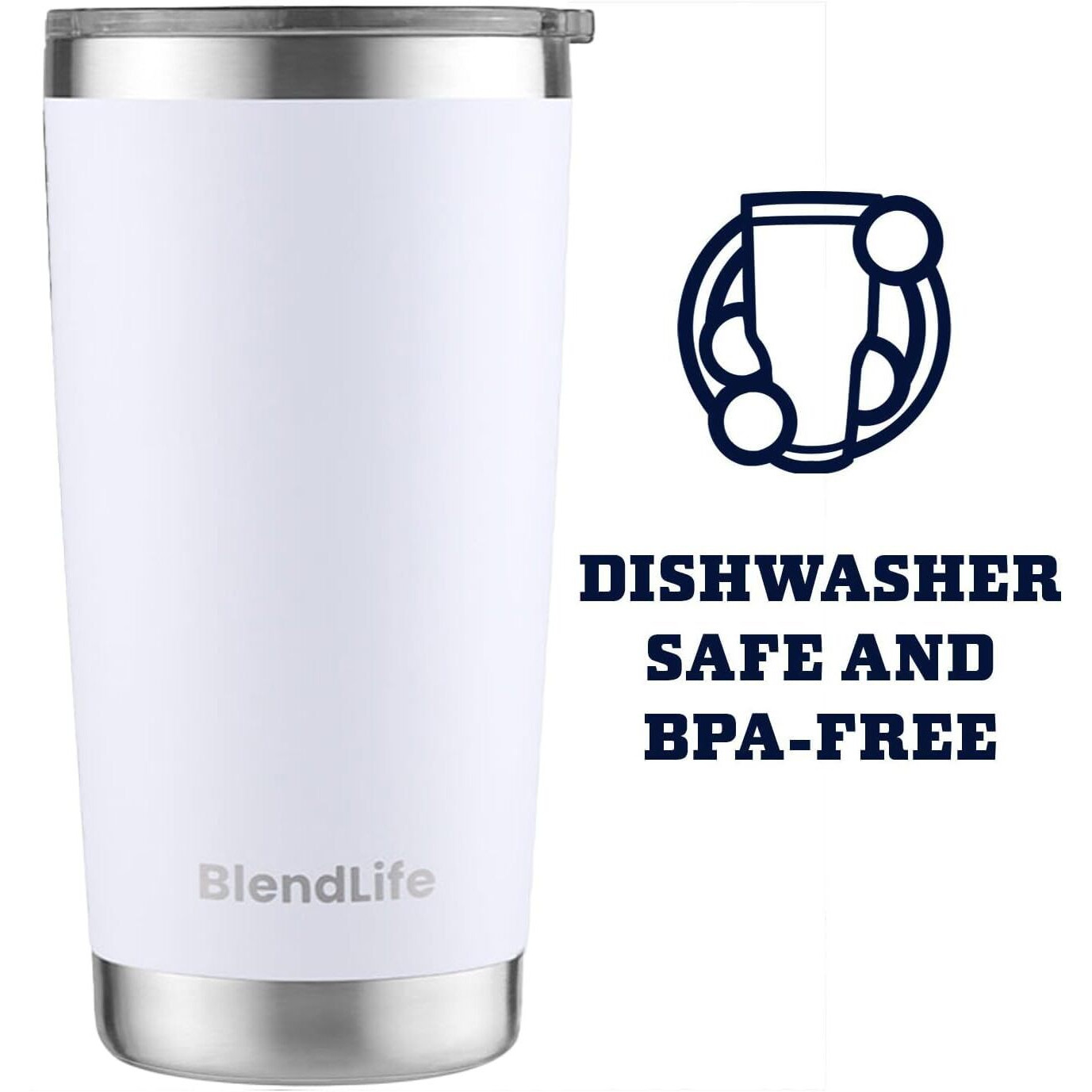 Blendlife Insulated Tumbler With Lid & Reusable Straw | 600Ml Stainless Steel Double-Wall Vacuum Travel Mug | Keeps Drinks Hot Or Icy Cold For Hours | Durable, Stylish Coffee & Beverage Mug | White