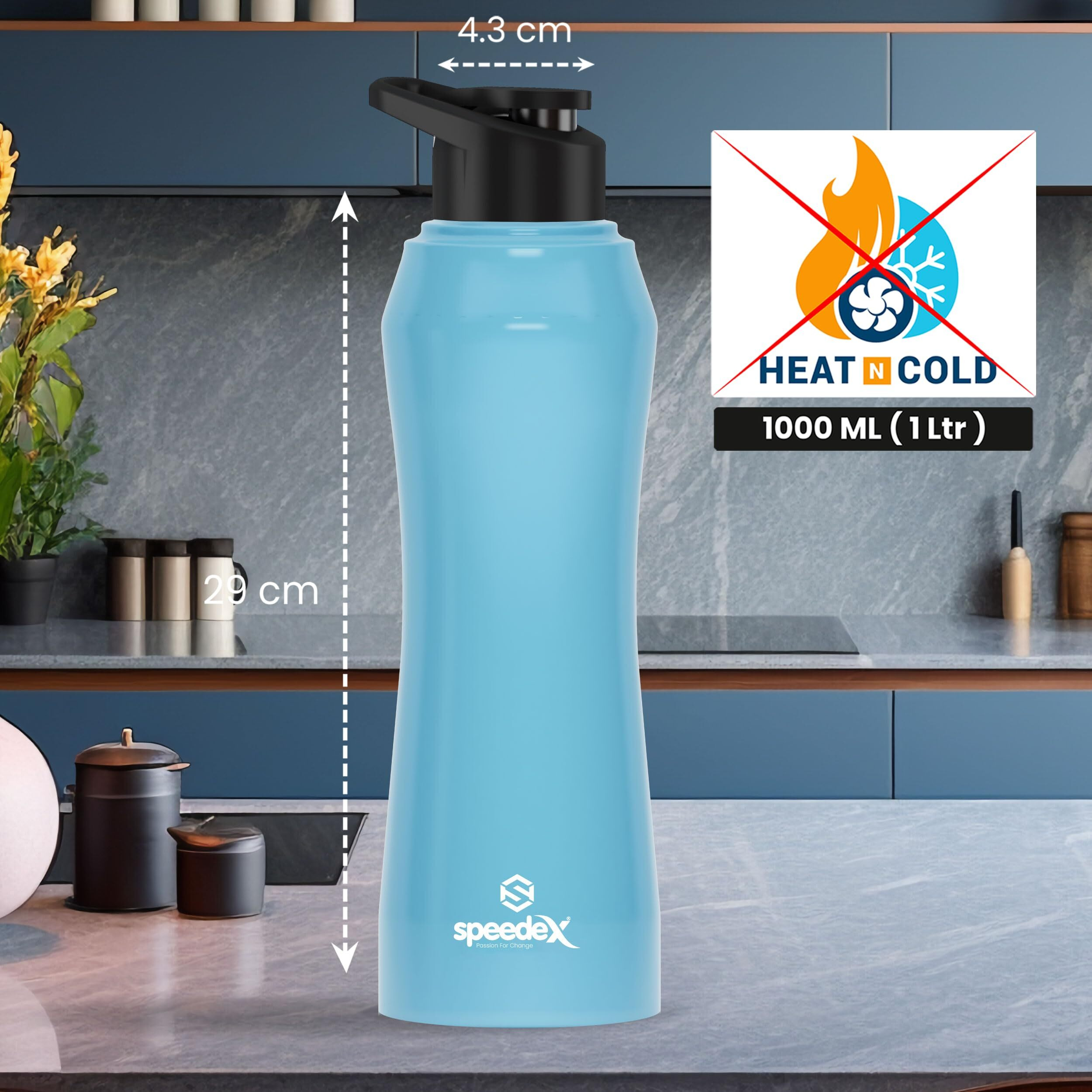 Speedex Stainless Steel Water Bottle 1 Litre, Leakproof Sipper Cap 1 Ltr, Light Blue, Bottles 1+ Litre For School, Gym, Office, Boys, Girls, Men, Women, Kids, Fridge 1Ltr - 1000 Ml - Set Of 1