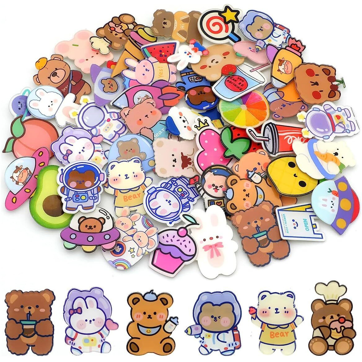 Hasthip 50Pcs Cartoon Brooch Pins For Backpacks Acrylic Cute Bag Pins Assorted Diy Aesthetic Pin Kawaii Decorative Accessories For Clothing, Hats, Jackets, Purse, Etc