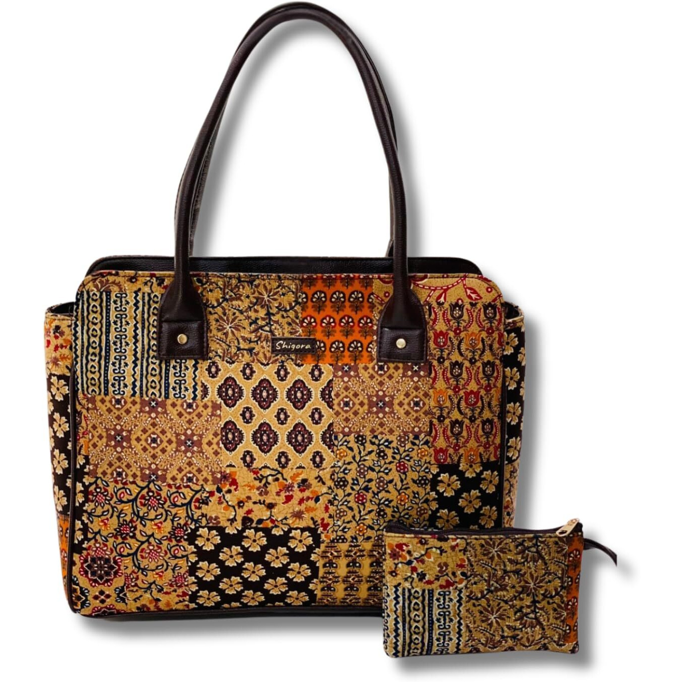 Shigora Women's Office Laptop Bag With Wallet | Vegan Leather | Laptop Tote Bag | 16.5 Inch Work Shoulder Bags | Office Bag | For Travel,Office,College | Handcrafted | Large Space (Mustard Multicolor)