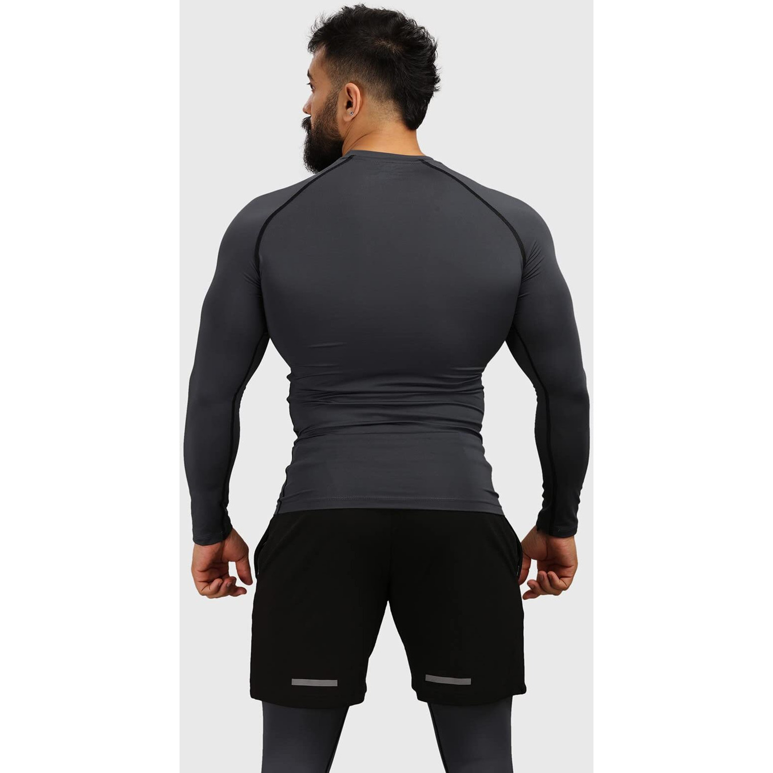 Men's Full Sleeve Compression T-Shirt - Athletic Base Layer For Fitness, Cycling, Training, Workout, Tactical Sports Wear (Large, Grey)