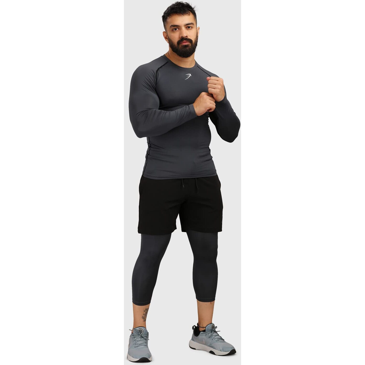 Men's Full Sleeve Compression T-Shirt - Athletic Base Layer For Fitness, Cycling, Training, Workout, Tactical Sports Wear (Large, Grey)