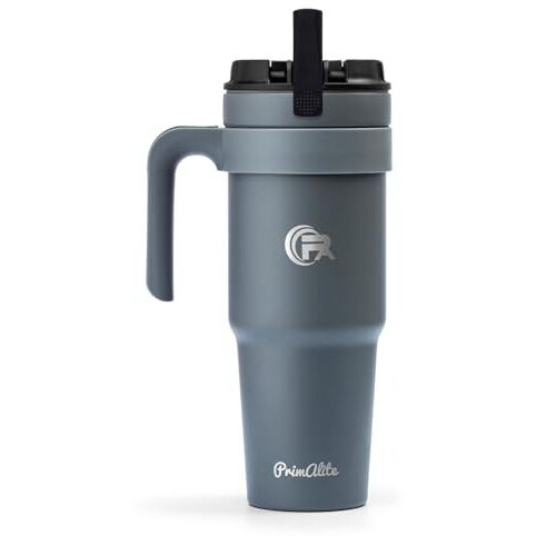 Primalite 1200Ml Stainless Steel Insulated Tumbler With Handle | 2-In-1 Straw & Flip Lid | 40Oz Travel Mug Bottle For Hot, Cold Drink | Fits In Car Cupholder For Water, Iced Tea, Coffee- Smokey Grey