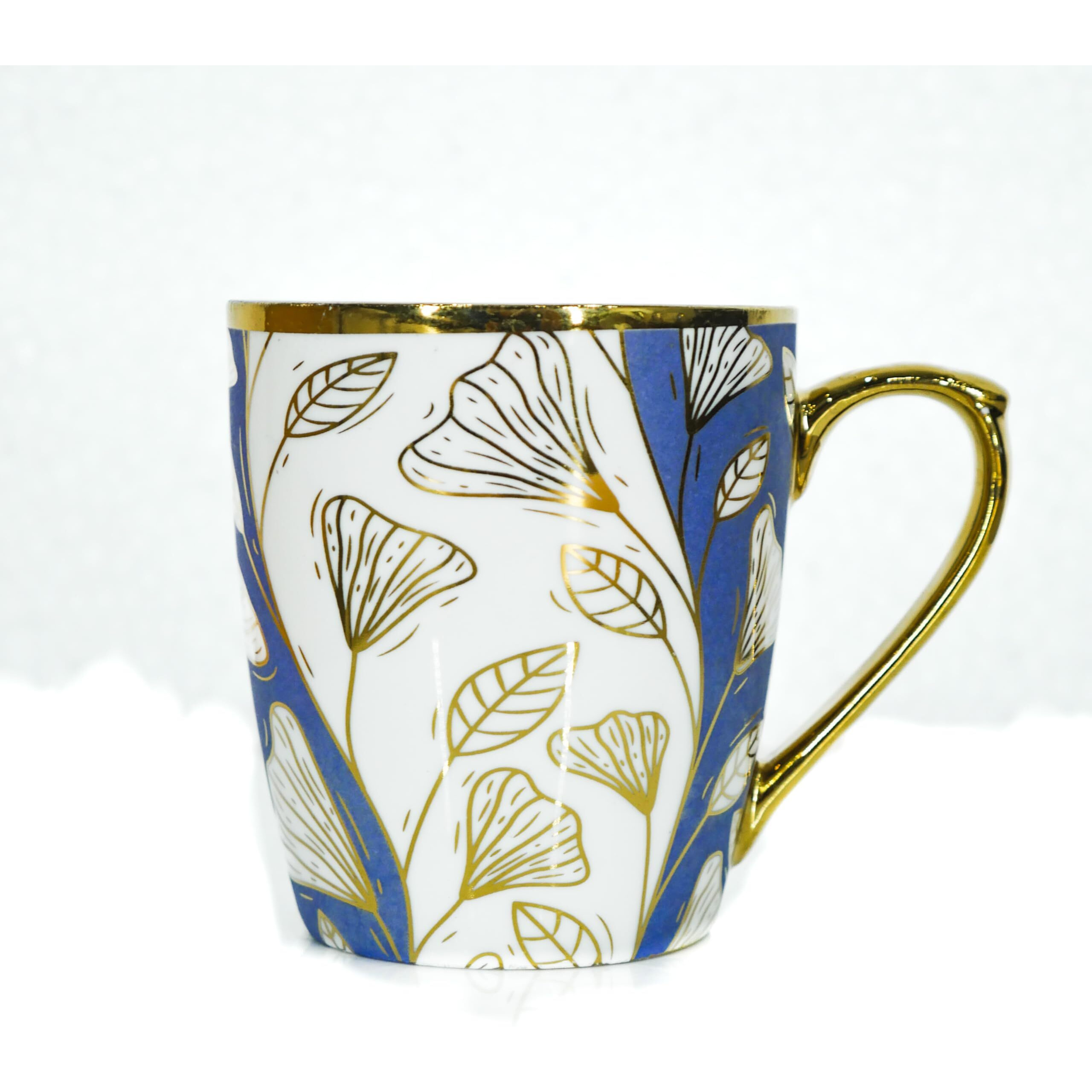 Femora Premium Vintage Denim Gold Finery Design Ceramic Coffee & Tea Cup Set Of 4, 160 Ml