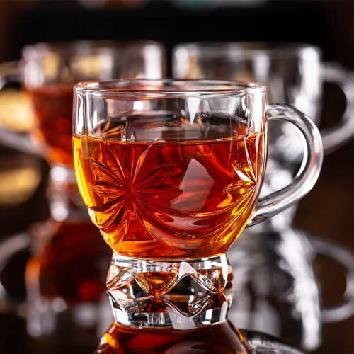 Zroy Enterprise Premium Classic Glass Tea & Coffee Cup Set Of 6-210 Ml, For Transparent Espresso Cappuccino Hot Chocolate, Milk Cup, Green Tea, Herbal Tea, Lemon Tea (Flower, 6)