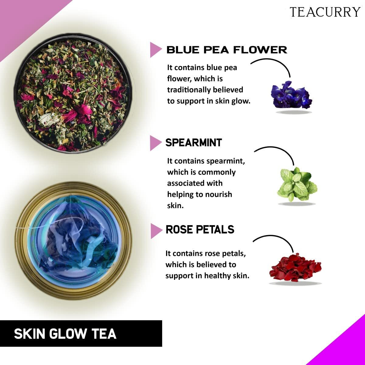 Teacurry 60 Day Skin Glow Tea - (50 Gms) Skin Glow Tea Organic For Skin Nourishment, Hydration & Detoxification | 100% Natural Clear Skin Tea For Glowing Soft And Smooth Skin
