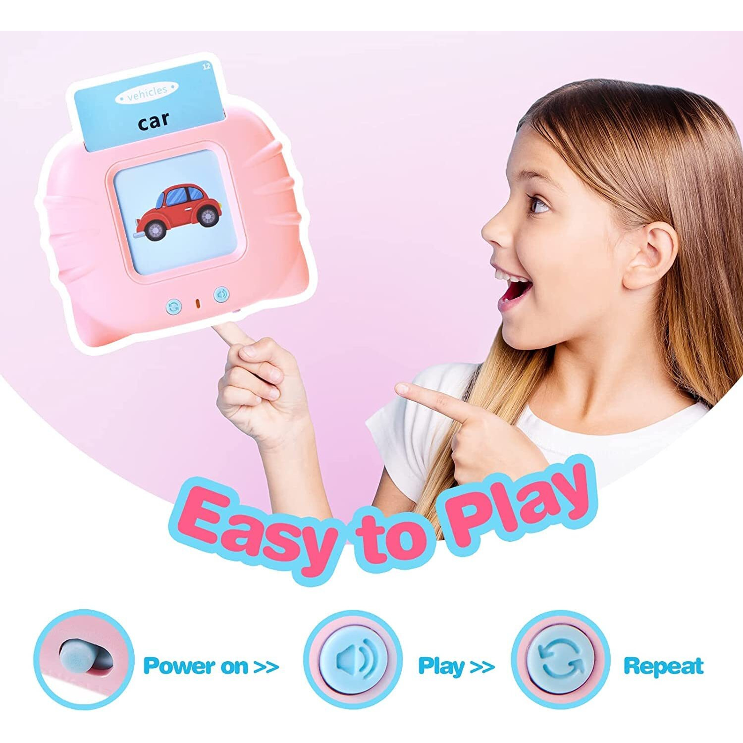 Educational Toys For 2 3 4 Years Old 112 Talking Baby Flash Cards,Boys 2-6 Years 224 Words Audible Baby Speech Therapy Toys Autism Toys For Girls Birthday Gifts For Kids (Pink_112 Card(224 Words))