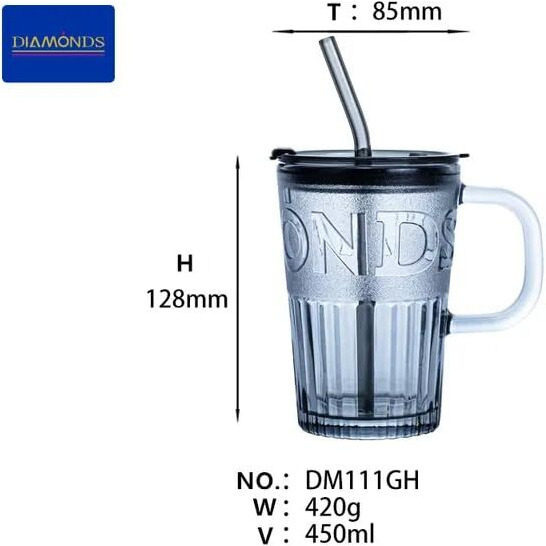 Kikiluxxa Black Glass Kids Fruit Juice Milk Sipper Tumbler Mug With Straw And Lid - Pacl Of 1 - Green Tea Coffee Soda Can Cup With Straw (B Pondo 1) 435 Ml
