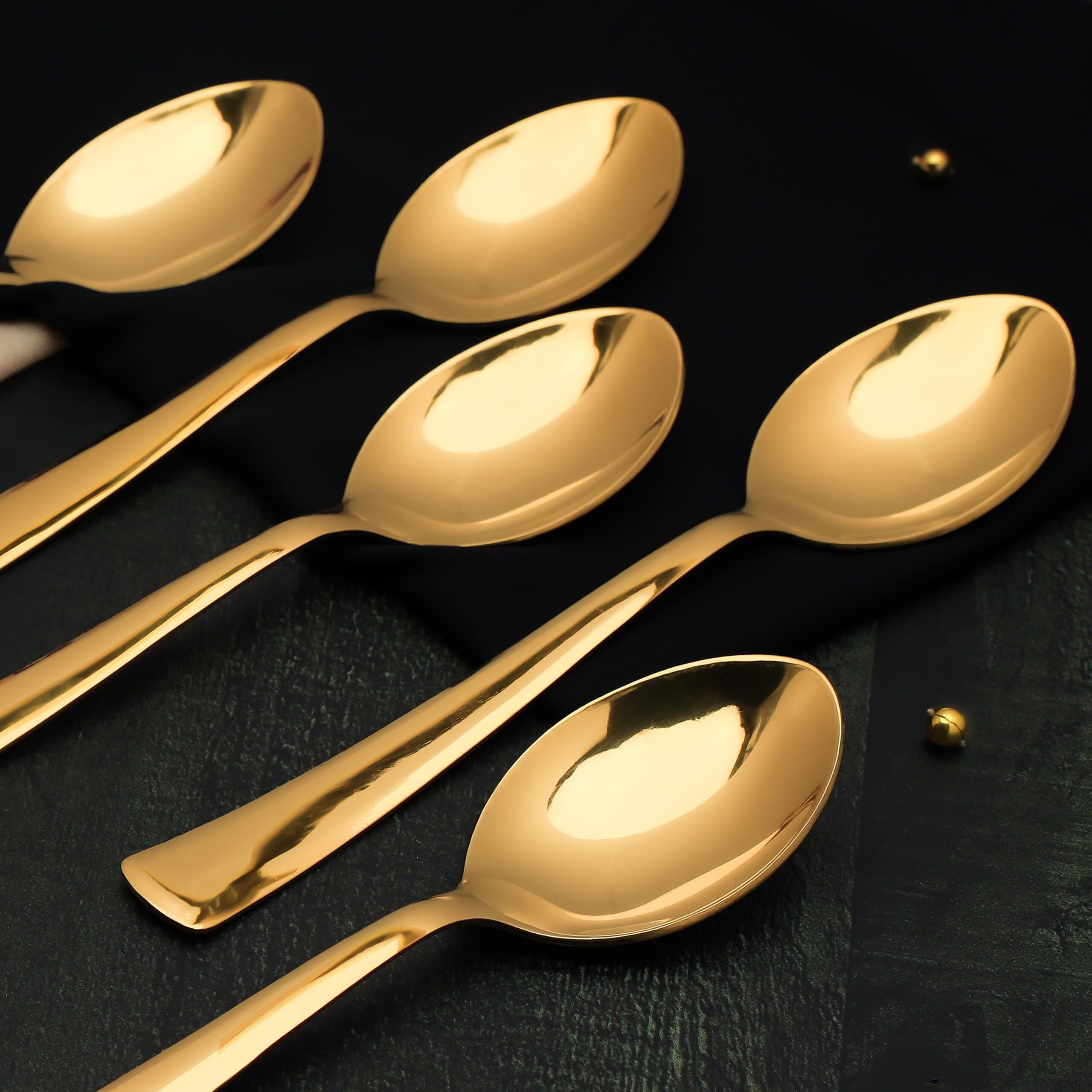 Parage Stainless Steel Gold Tea Spoons Set Of 6,13.5 Cm Long, Premium Spoons For Home & Kitchen, Luxury Dinning Tableware Gift For House Warming,6 Pieces Golden Small Spoon