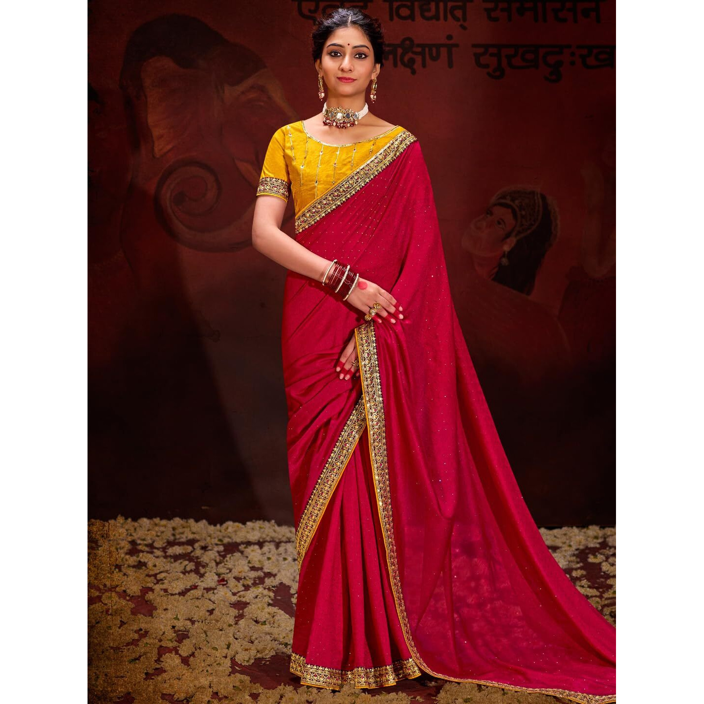 Saree Mall Women's Pink Vichitra Silk Embroidered Saree With Unstitched Blouse Piece(Ayushi4002_Sum)