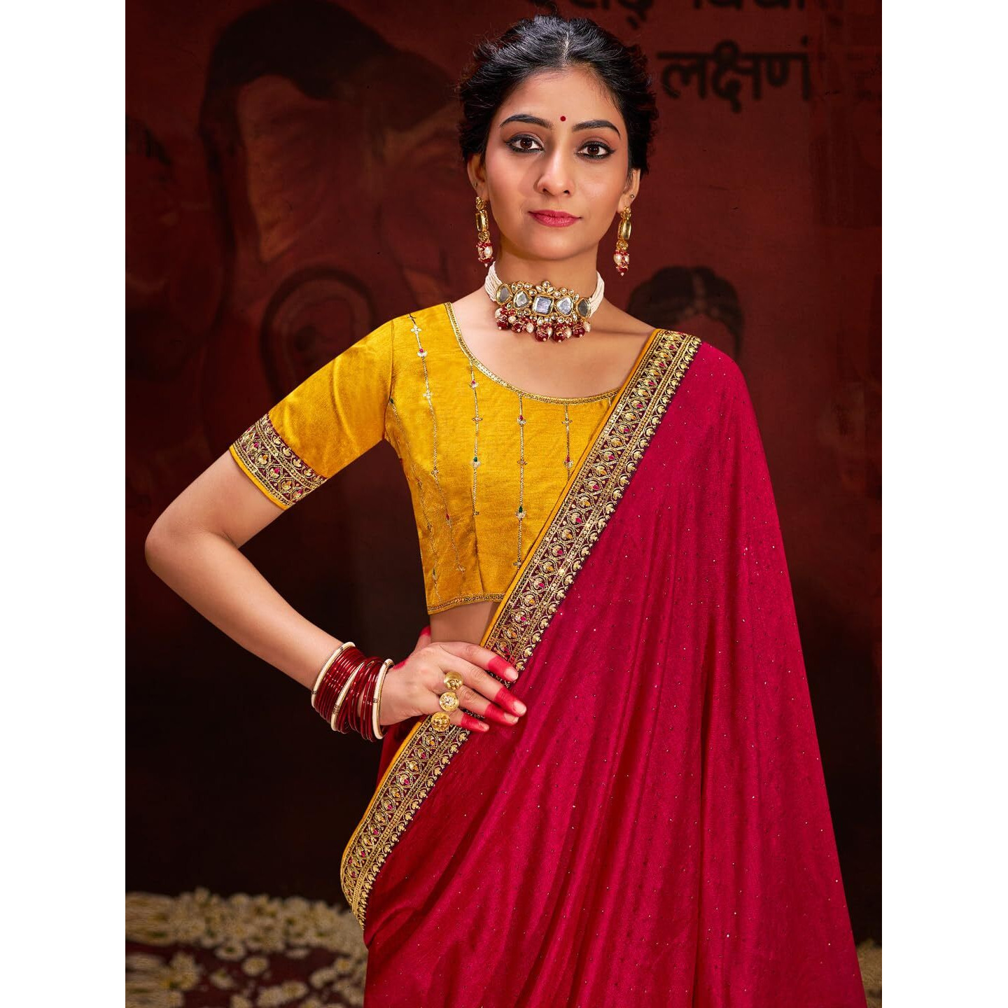 Saree Mall Women's Pink Vichitra Silk Embroidered Saree With Unstitched Blouse Piece(Ayushi4002_Sum)