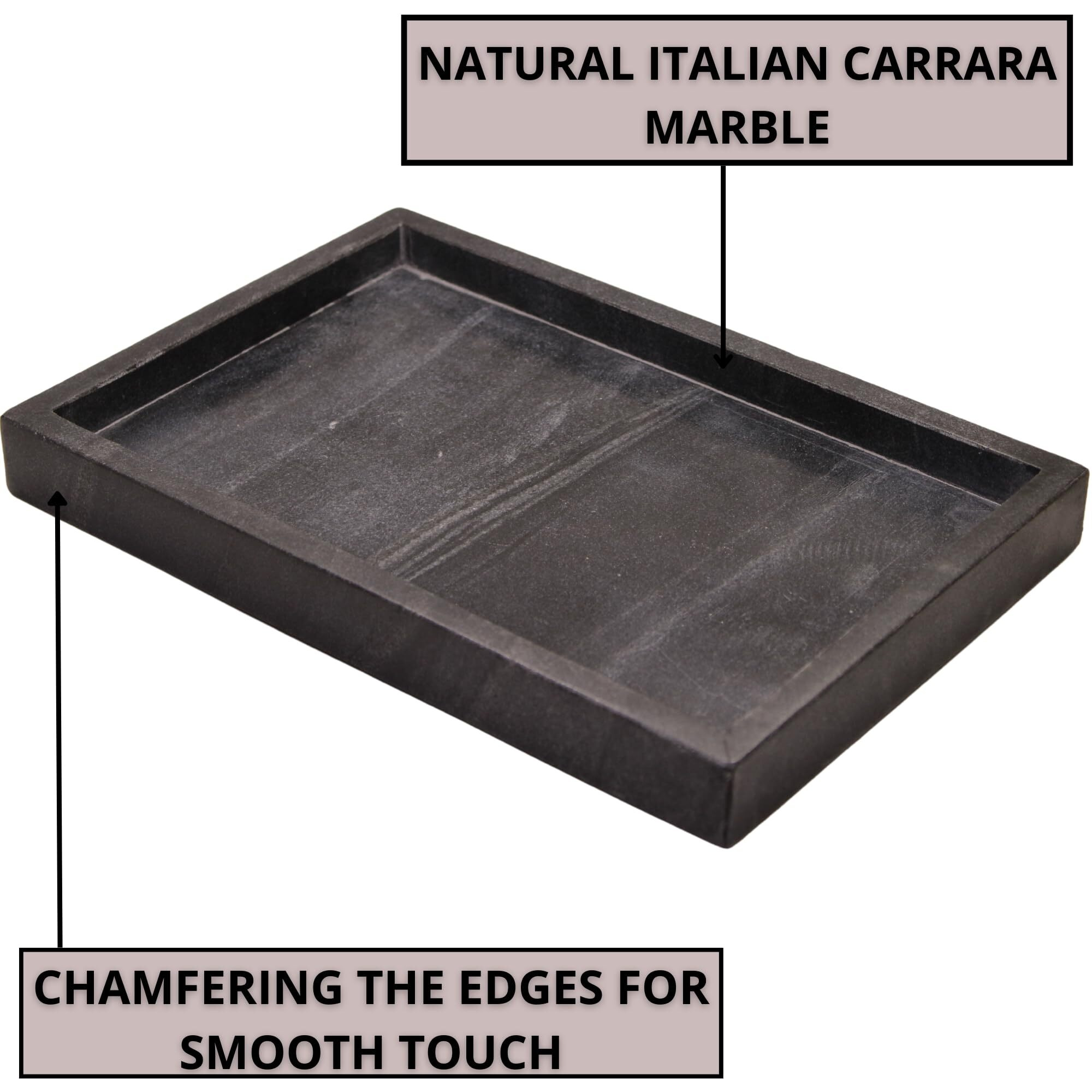 Kc Kullicraft Natural Marble Tray For Desktop/Kitchen/Vanity/Bathroom, Stone Organizer Tray For Coffee Table, Plate Holder For Tissues, Candles, Soap, Towel, Plant (Black Bright, Medium 12 X 8)