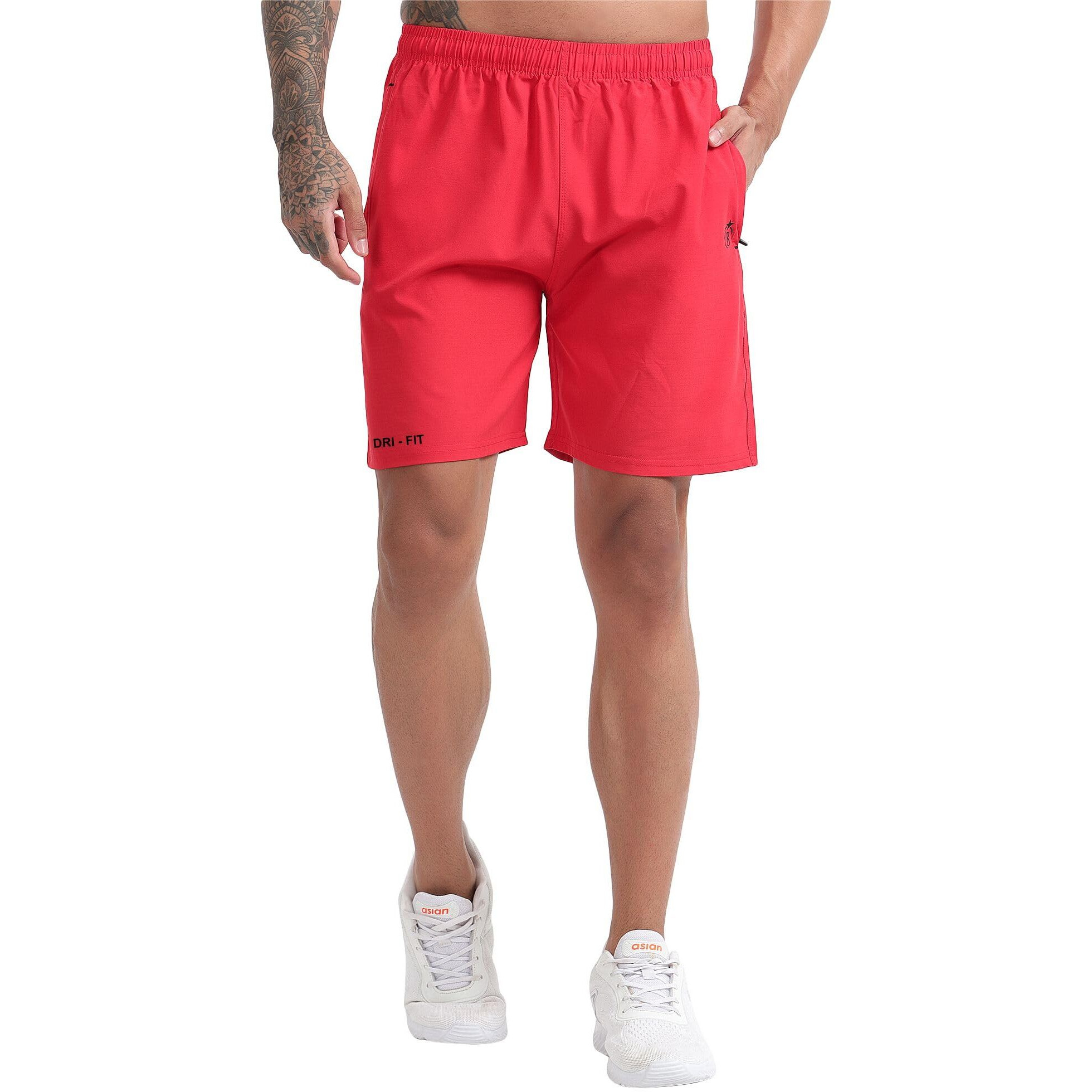 Blue Star Shark Athletic Sports Shorts For Men With Zip Pockets And Elastic Waistband Quick Dry Lightweight Activewear Combo - Pack Of 2 (Color Red And Grey, SizeXl)