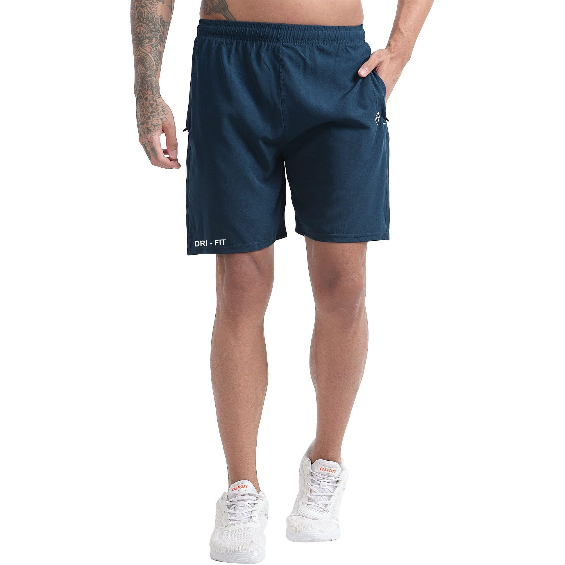Blue Star Shark Athletic Sports Shorts For Men With Zip Pockets And Elastic Waistband Quick Dry Lightweight Activewear Combo - Pack Of 2 (Color Airforce And Blue, SizeM)