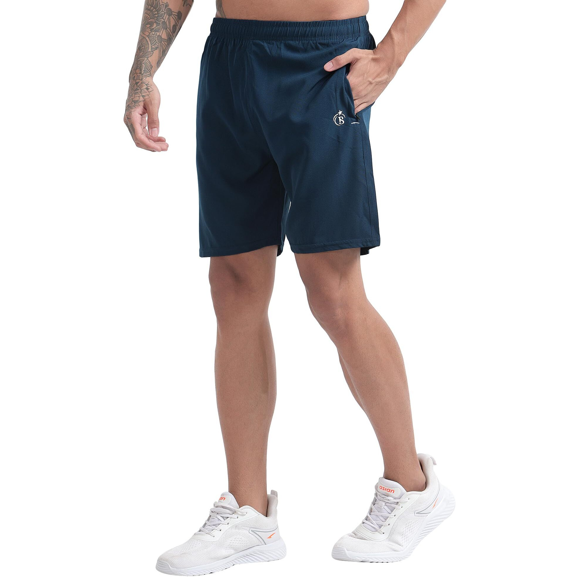 Blue Star Shark Athletic Sports Shorts For Men With Zip Pockets And Elastic Waistband Quick Dry Lightweight Activewear Combo - Pack Of 2 (Color Airforce And Blue, SizeM)