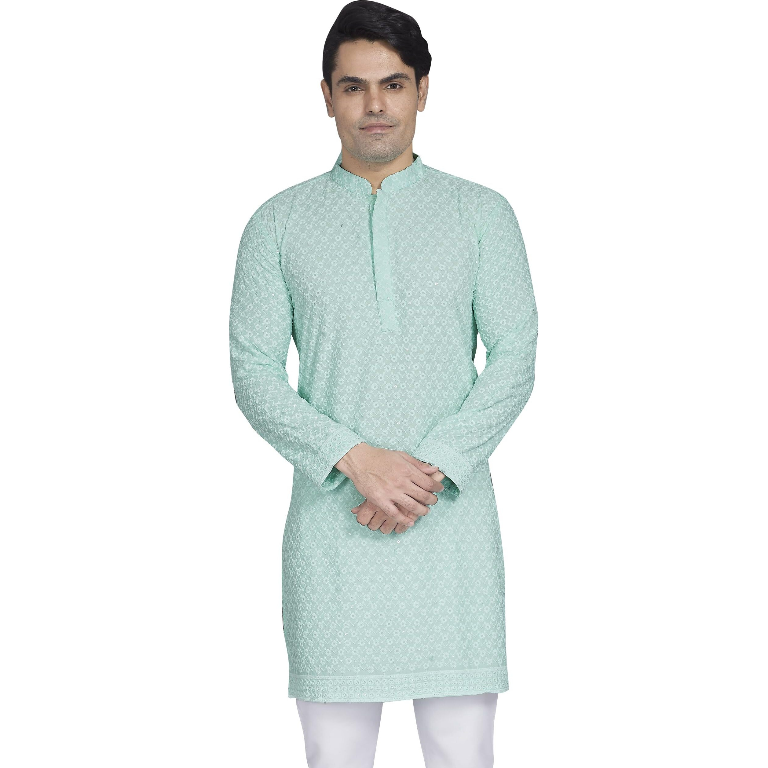 Divisive Men's Sequince Embroidered Cotton Blend Only Slim Fit Kurta (Dkrt881_Xxxl_Sky)