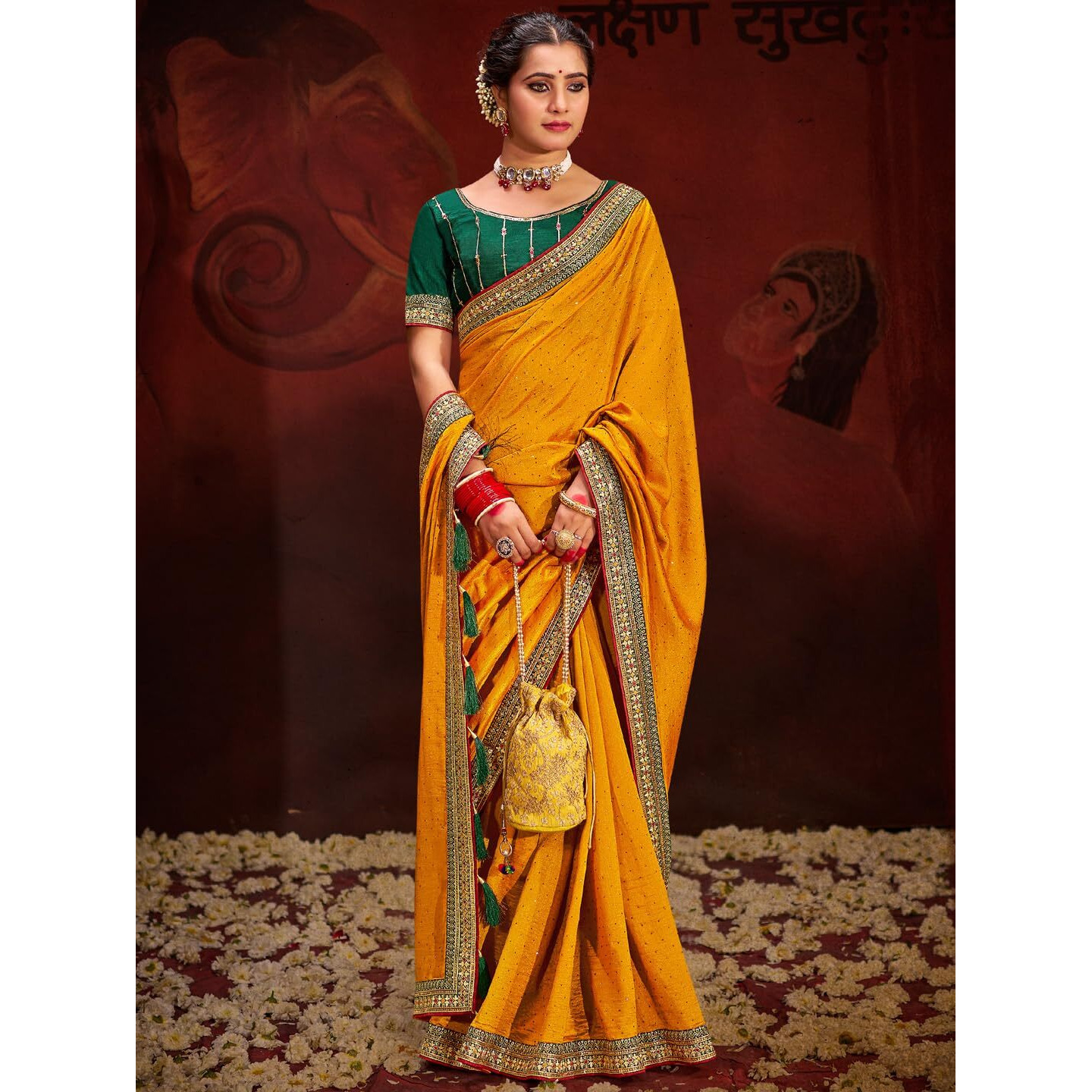 Saree Mall Women's Yellow Vichitra Silk Embroidered Saree With Unstitched Blouse Piece(Ayushi4003_Sum)