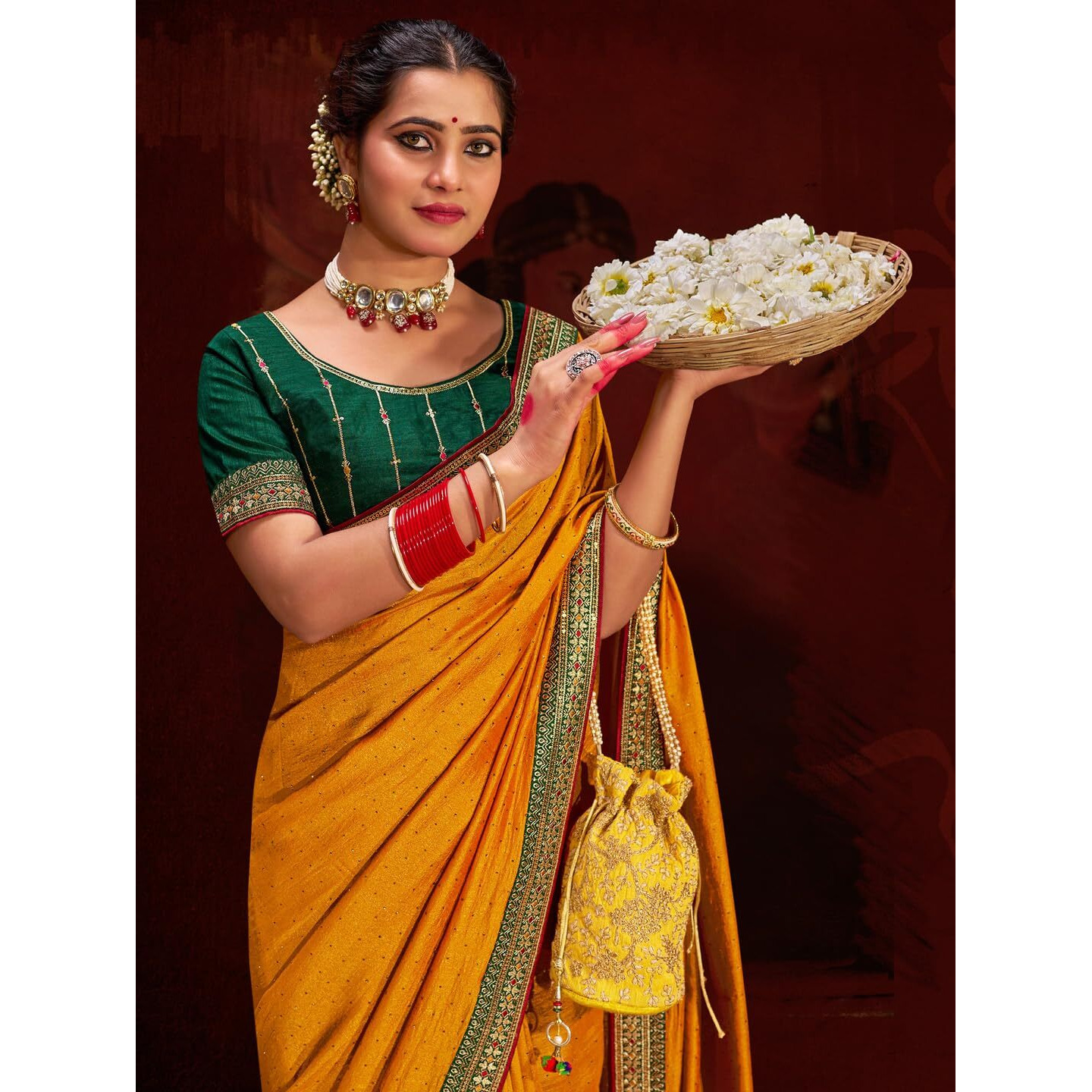 Saree Mall Women's Yellow Vichitra Silk Embroidered Saree With Unstitched Blouse Piece(Ayushi4003_Sum)