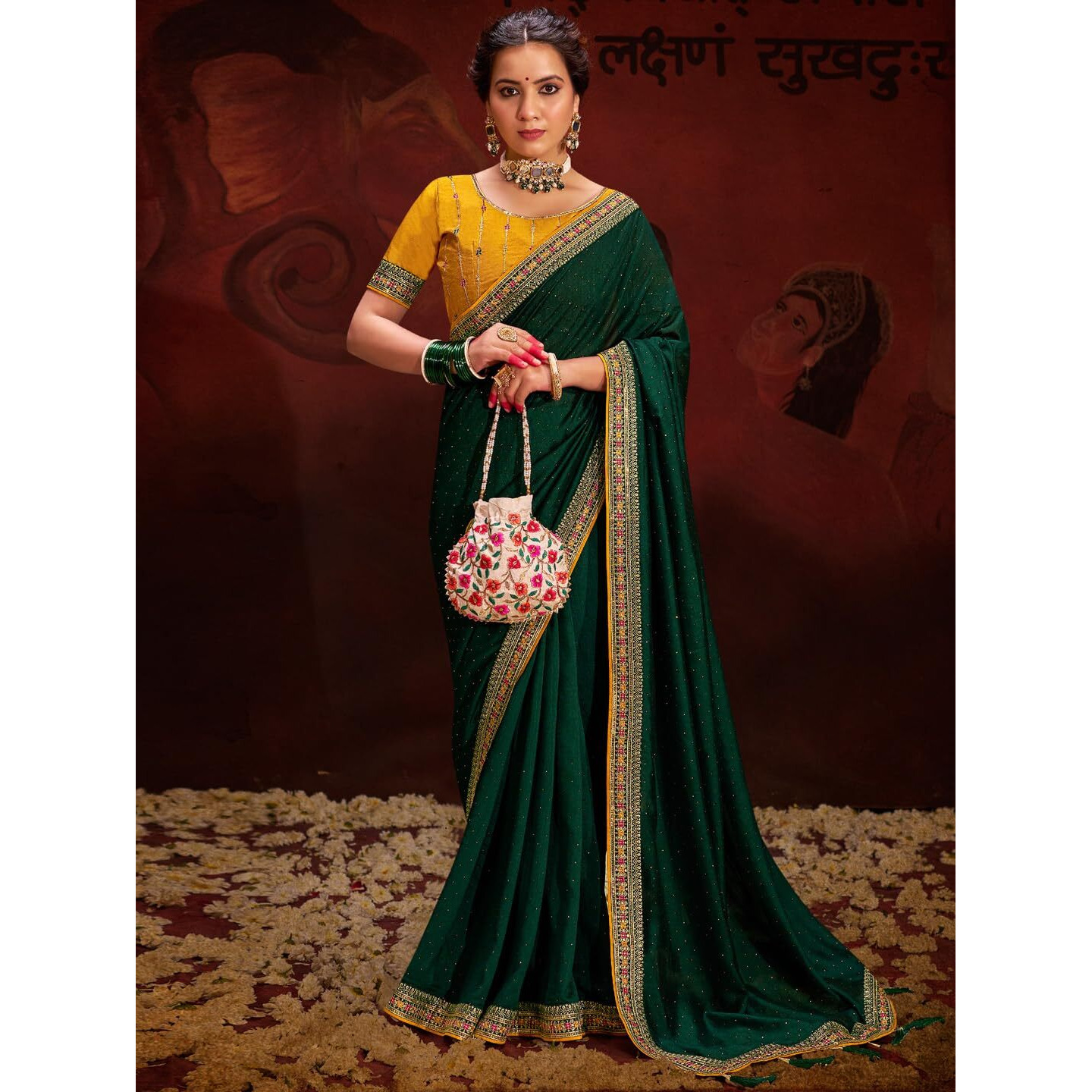 Saree Mall Women's Green Vichitra Silk Embroidered Saree With Unstitched Blouse Piece(Ayushi4001_Sum)