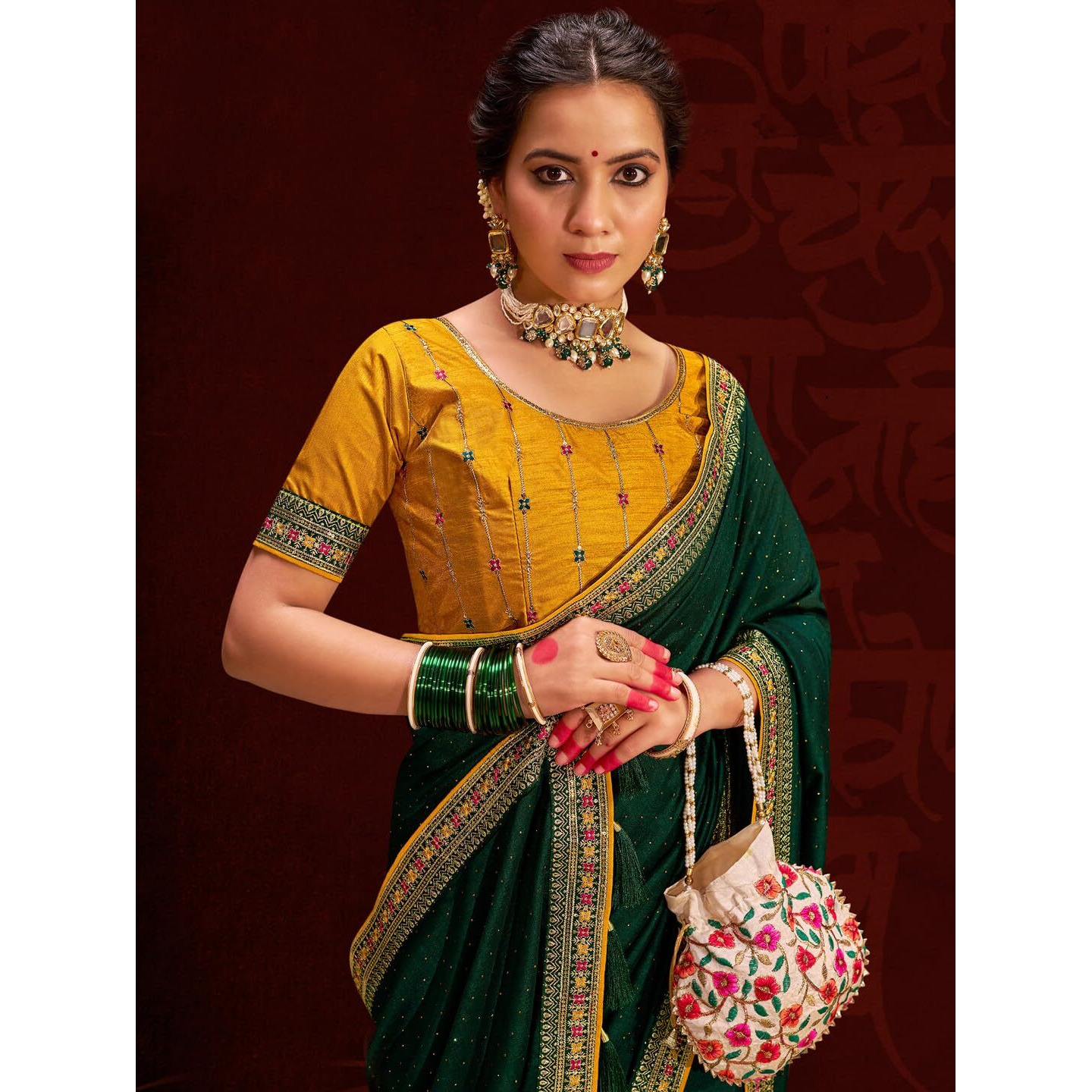 Saree Mall Women's Green Vichitra Silk Embroidered Saree With Unstitched Blouse Piece(Ayushi4001_Sum)