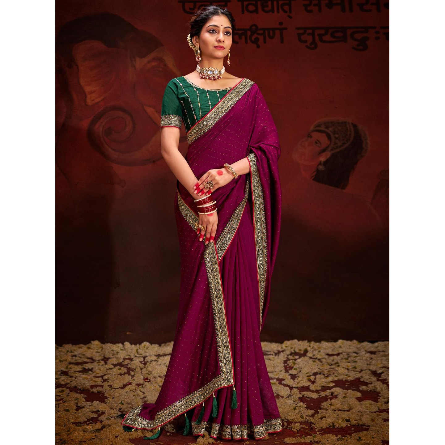 Saree Mall Women's Magenta Vichitra Silk Embroidered Saree With Unstitched Blouse Piece(Ayushi4007_Sum)
