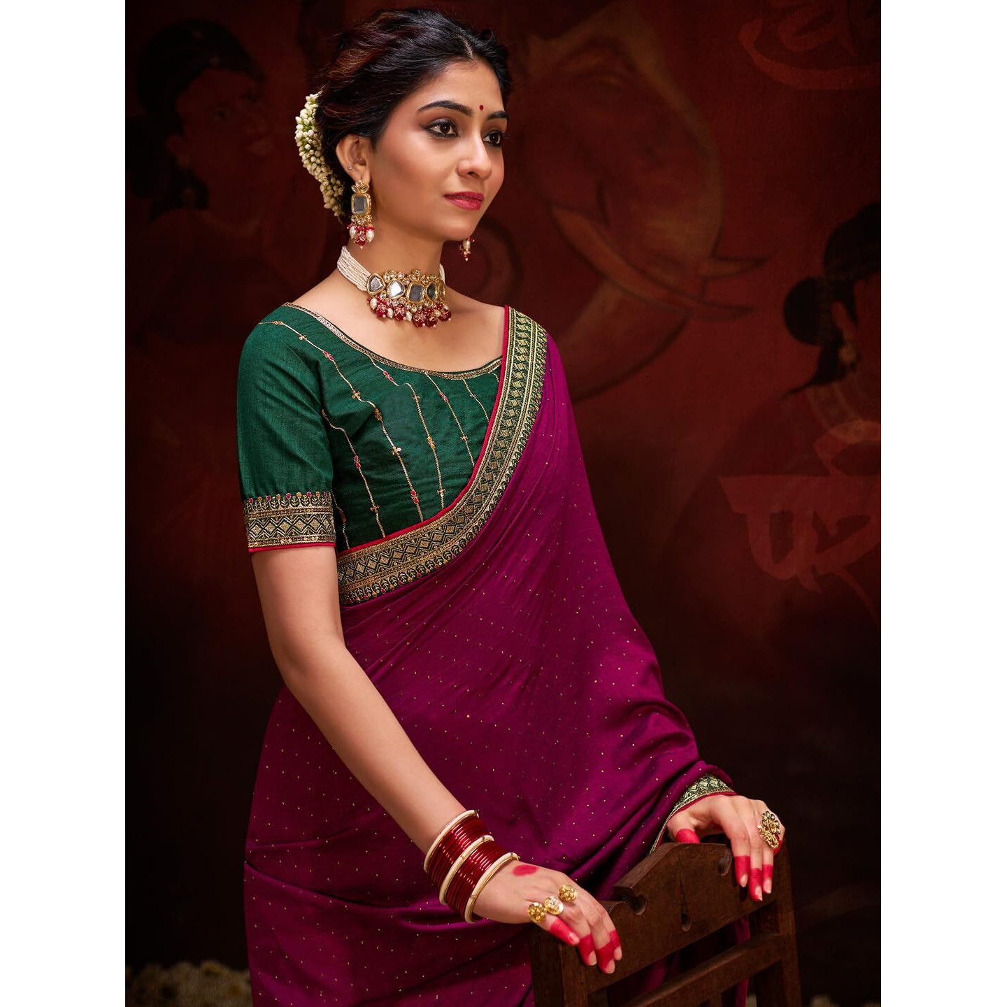 Saree Mall Women's Magenta Vichitra Silk Embroidered Saree With Unstitched Blouse Piece(Ayushi4007_Sum)