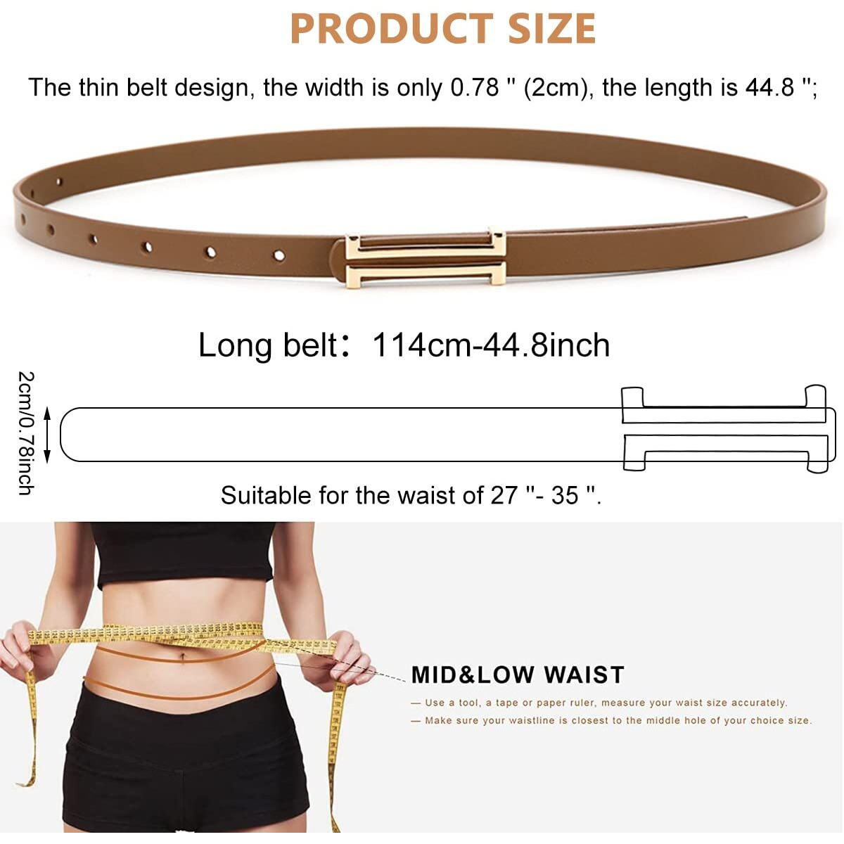 Palay Fashion Belt For Women, Pu Leather Belts For Women, Stylish Simple Metal Buckle Waist Belt For Dress Blouse Blazer, Brown