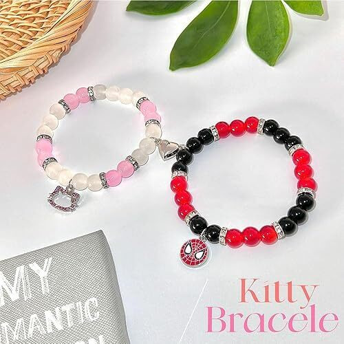Super Softener Handmade Matching Bracelets For Unisex Adult For Couples And Friends, Kitty&Spider