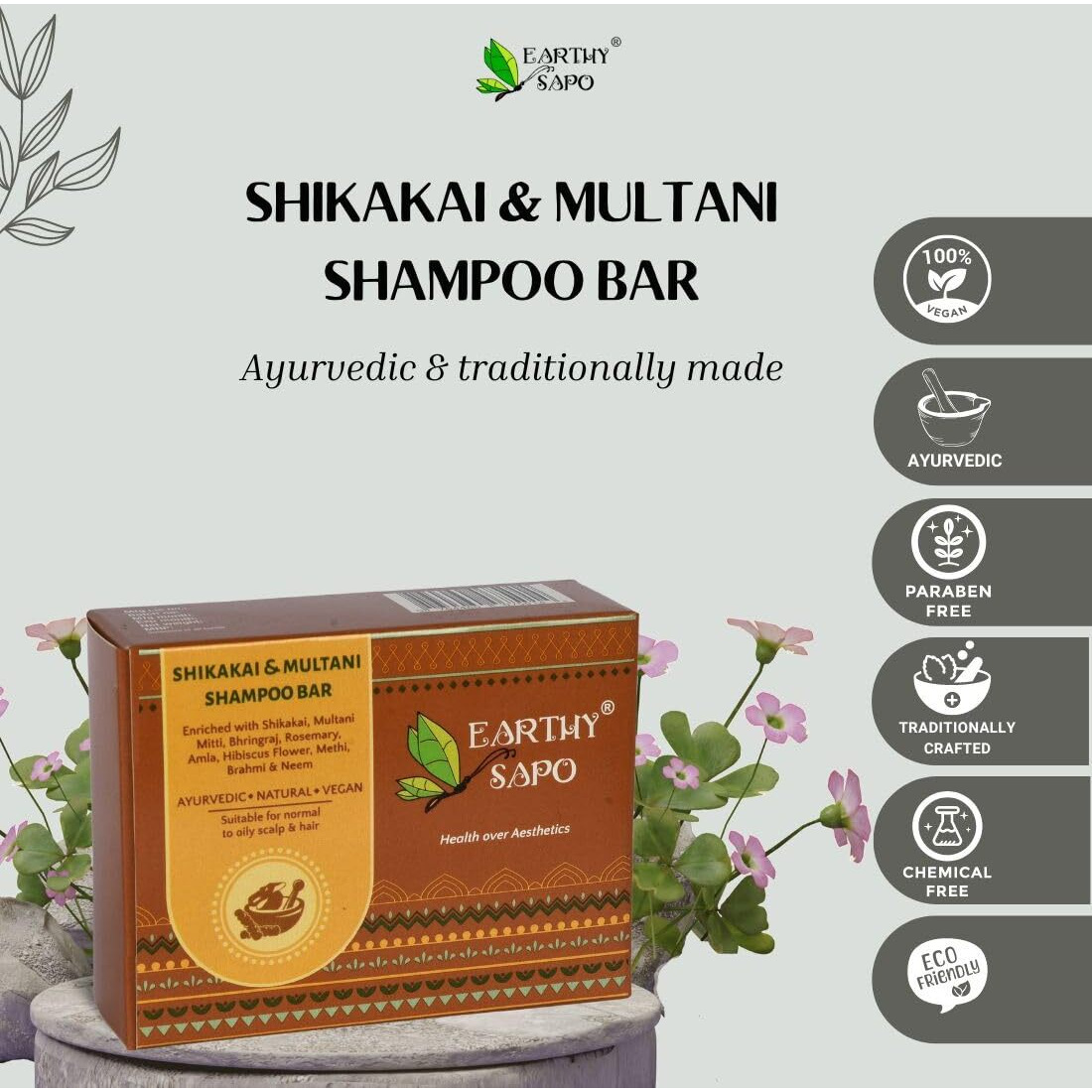 Earthy Sapo Shikakai & Multani Shampoo Bar For Oily Hair (100G, Pack Of 2) | Handmade Ayurvedic Hair Care | Vegan, Chemical-Free, Eco-Friendly | With Shikakai & Multani Mitti