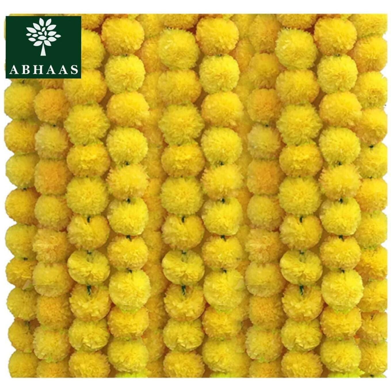 Abhaas Pack Of 10 Artificial Marigold Flowers For Decoration Long Marigold Garlands Fluffy Flowers Toran Indian Genda Phool For Wedding&Festival,Diwali /4.5-4.9 Ft /10 Pc/Yellow,6 Cm