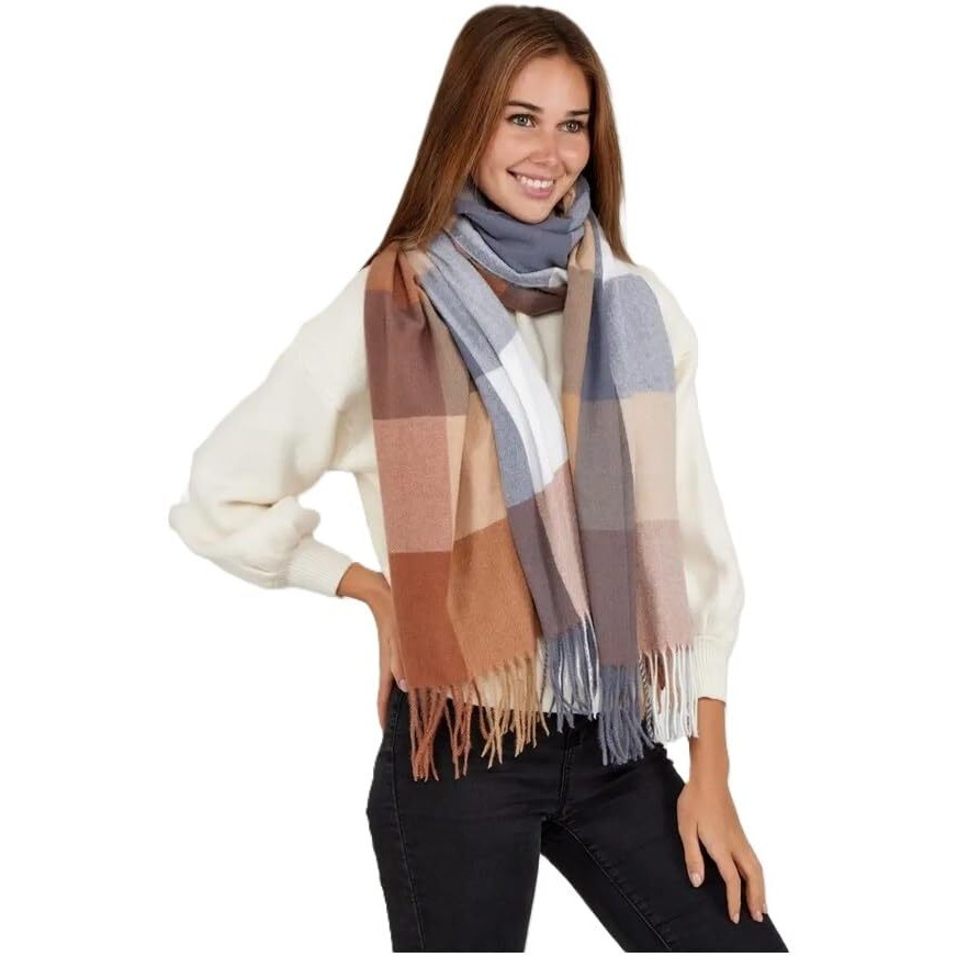 Alexvyan Winter Warm Long Stoles Shawls Long Big Checked Scarves Woolen Female Casual Scarf Soft Wrap For Casual Formal Occassions 200Cm*70Cm (Brown & Multicolor)