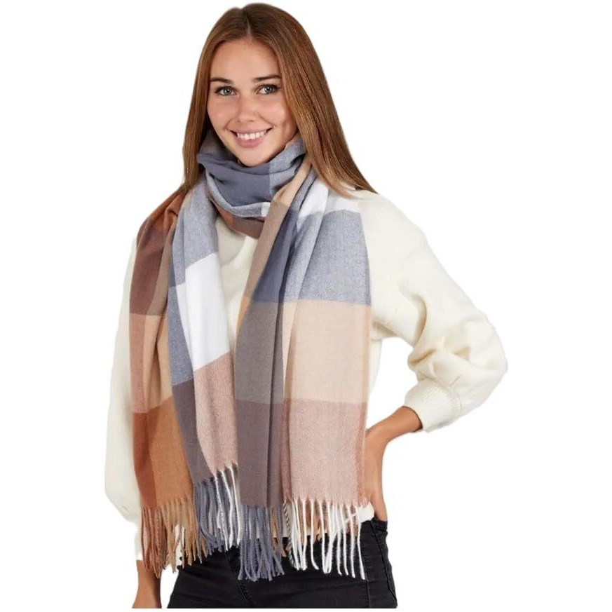 Alexvyan Winter Warm Long Stoles Shawls Long Big Checked Scarves Woolen Female Casual Scarf Soft Wrap For Casual Formal Occassions 200Cm*70Cm (Brown & Multicolor)