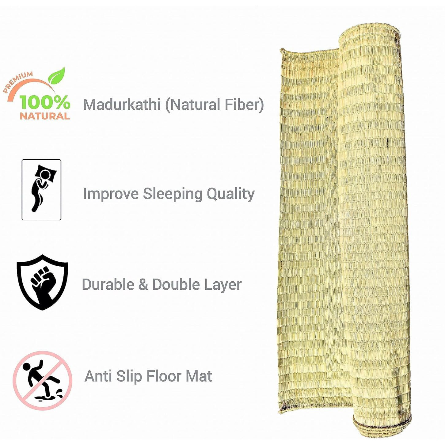 Orric Handmade Double Layered Chatai Madur Kusha Grass Mat Korai Pai Organic Yoga Mat As Floor Mat (50 X 72)