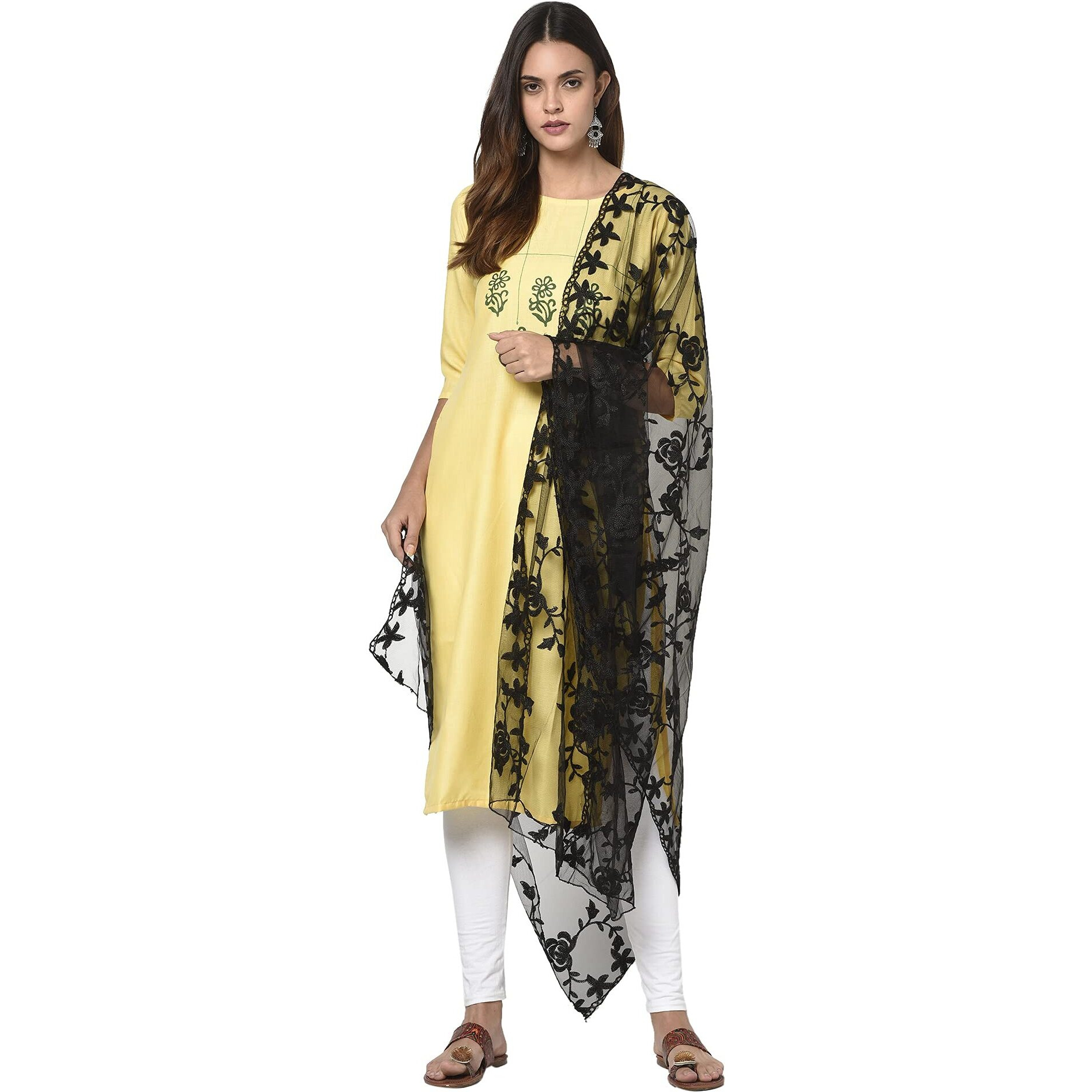 Hari Madhav Design Women's Nylon Net Embroidered Dupatta (Black), 2.20 Mtrs