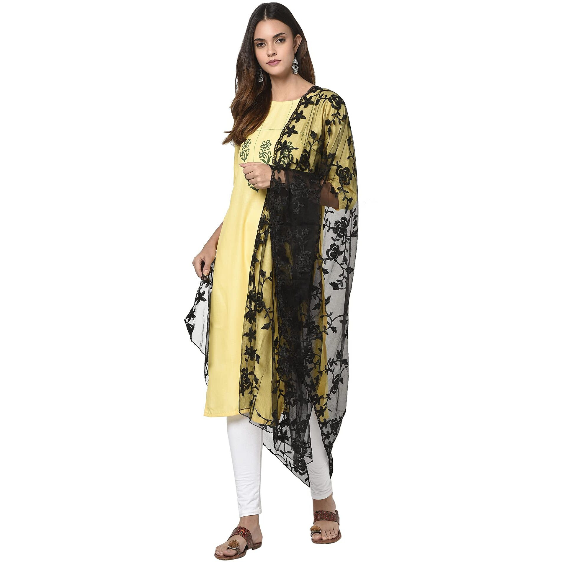 Hari Madhav Design Women's Nylon Net Embroidered Dupatta (Black), 2.20 Mtrs