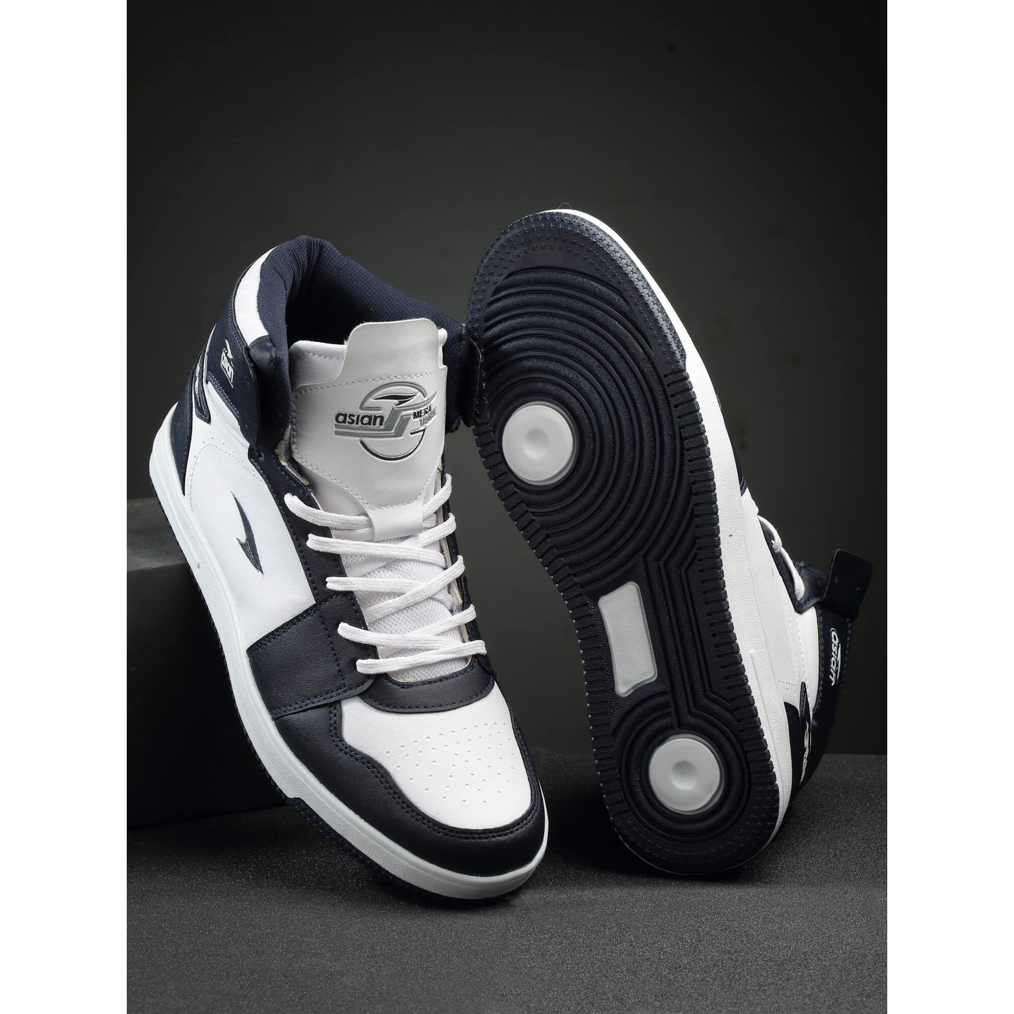 Asian Carnival-13 High Top Casual Chunky Fashion Sneakers Casual & Sports Shoes With Rubber Outsole For Boys Navy White