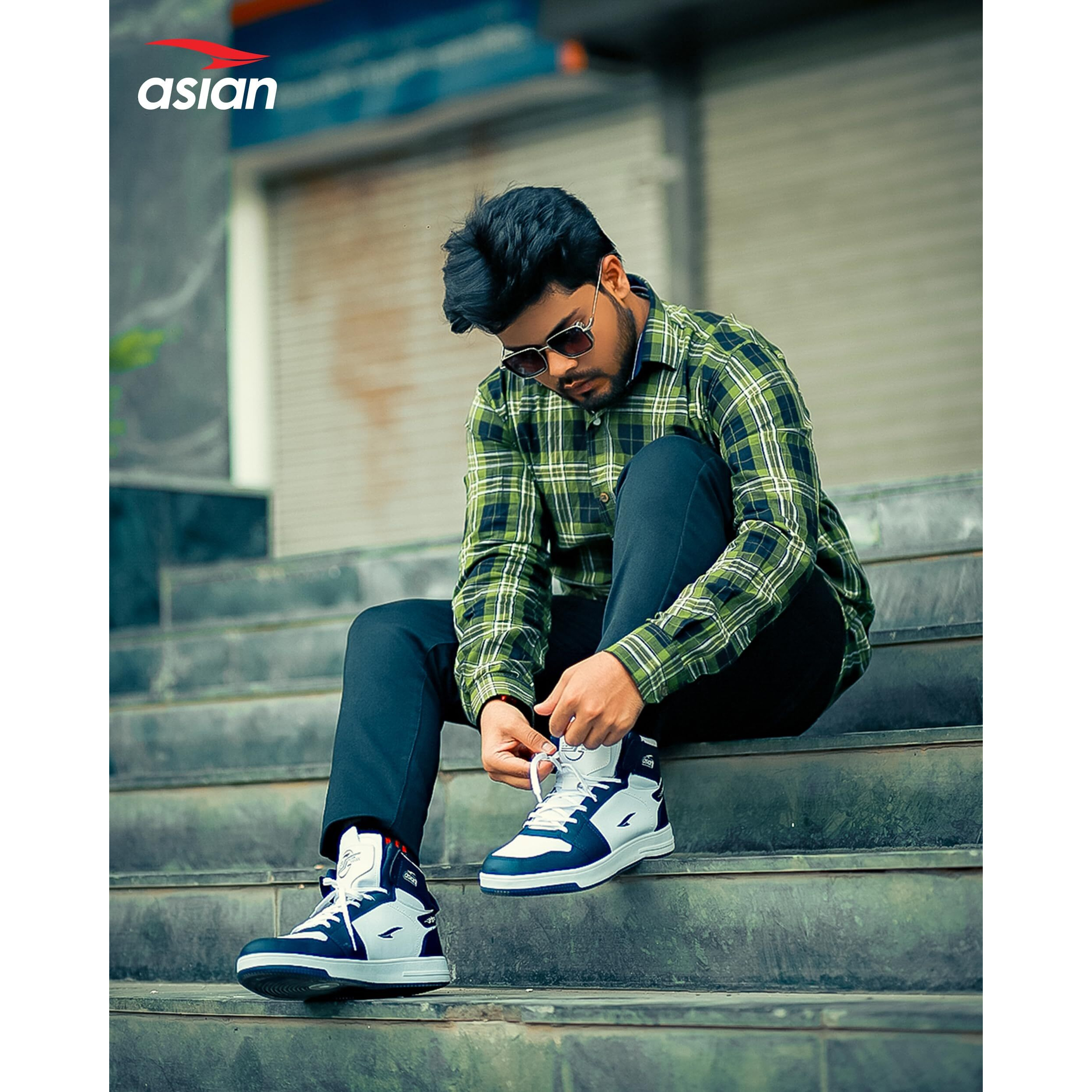 Asian Carnival-13 High Top Casual Chunky Fashion Sneakers Casual & Sports Shoes With Rubber Outsole For Boys Navy White