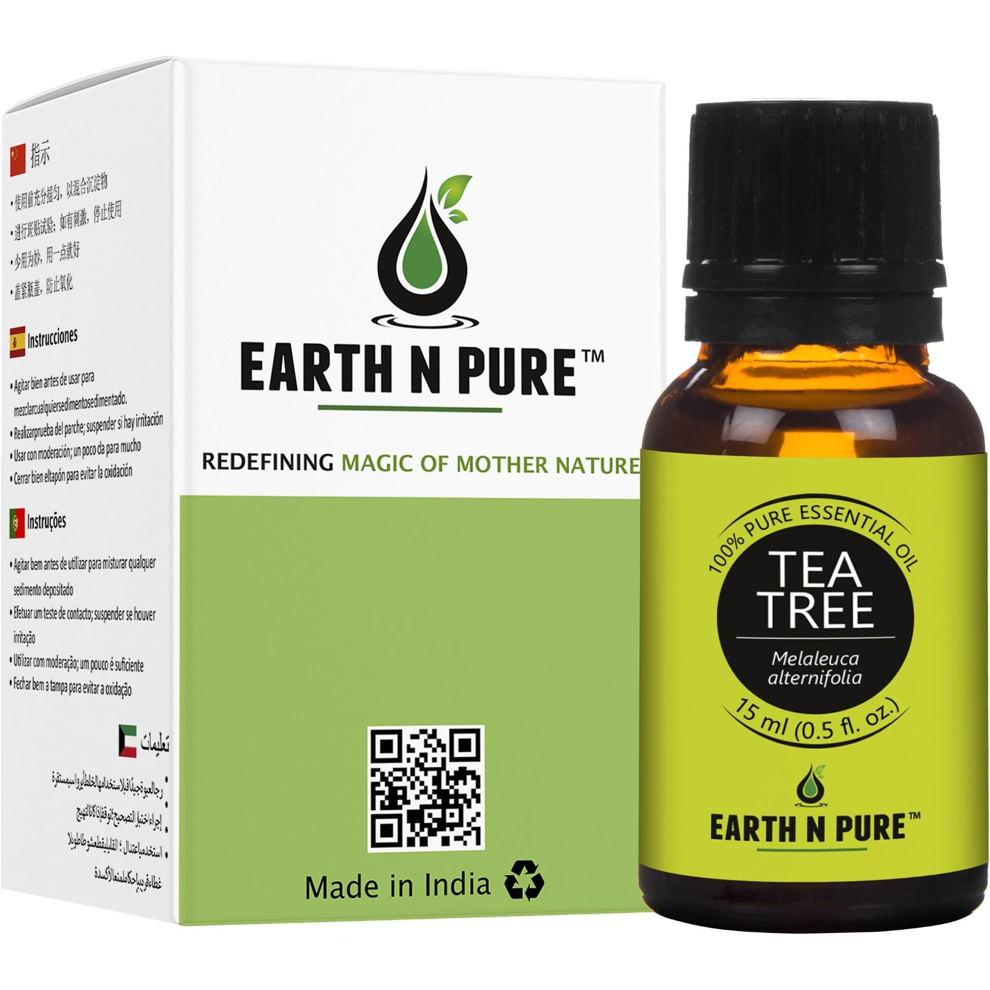 Earth N Pure Tea Tree Essential Oil For Scalp Care, Skin Care And Relief From Acne And Pimples | 15 Ml