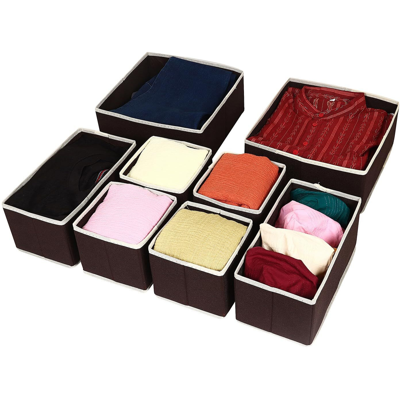 House Of Quirk Non-Woven Foldable Clothing Storage Box Closet Dresser Drawer Organizer Cube Basket Bins Containers Divider With Drawers For Underwear, Bras, Socks, Ties, Scarves, Set Of 8 (Brown)