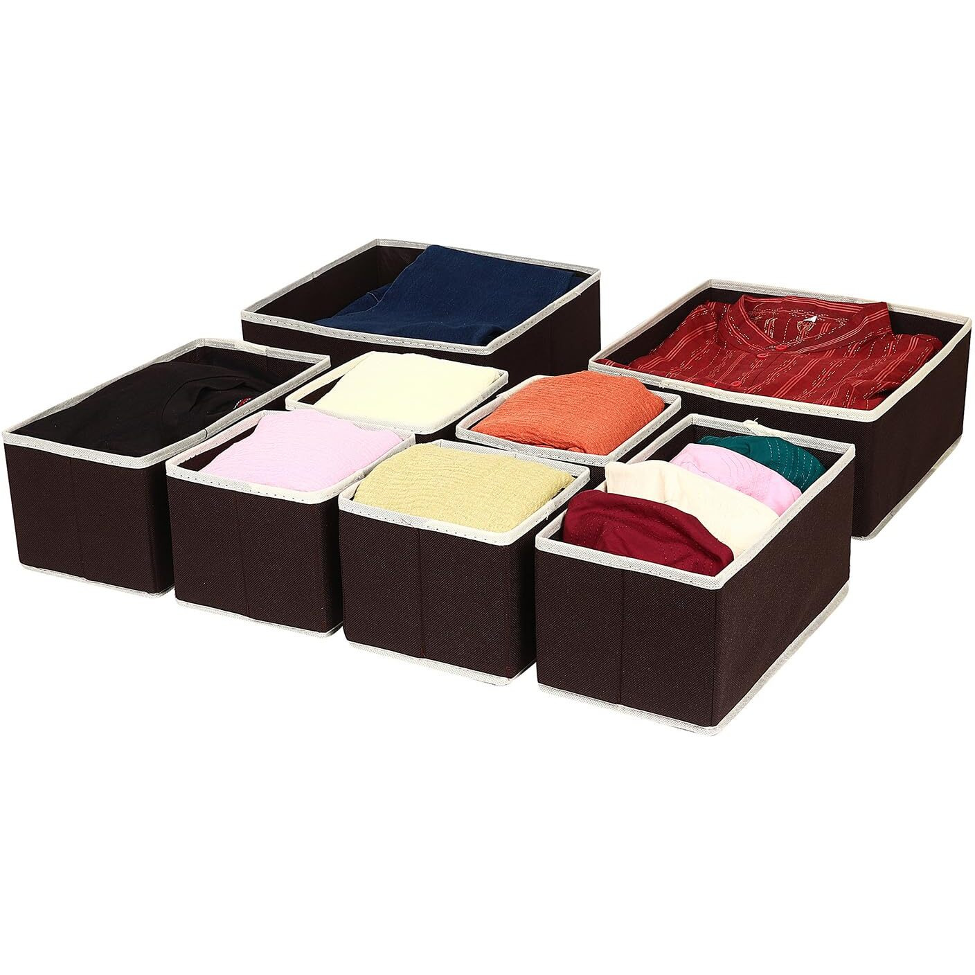 House Of Quirk Non-Woven Foldable Clothing Storage Box Closet Dresser Drawer Organizer Cube Basket Bins Containers Divider With Drawers For Underwear, Bras, Socks, Ties, Scarves, Set Of 8 (Brown)