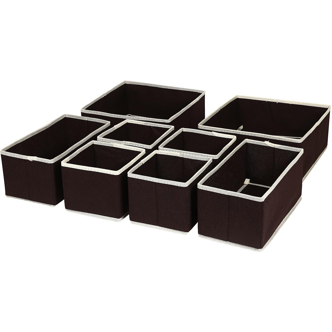 House Of Quirk Non-Woven Foldable Clothing Storage Box Closet Dresser Drawer Organizer Cube Basket Bins Containers Divider With Drawers For Underwear, Bras, Socks, Ties, Scarves, Set Of 8 (Brown)